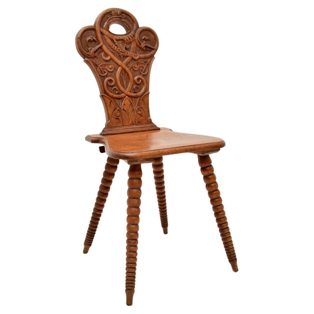 Antique Carved Oak Bobbin Chair For Sale