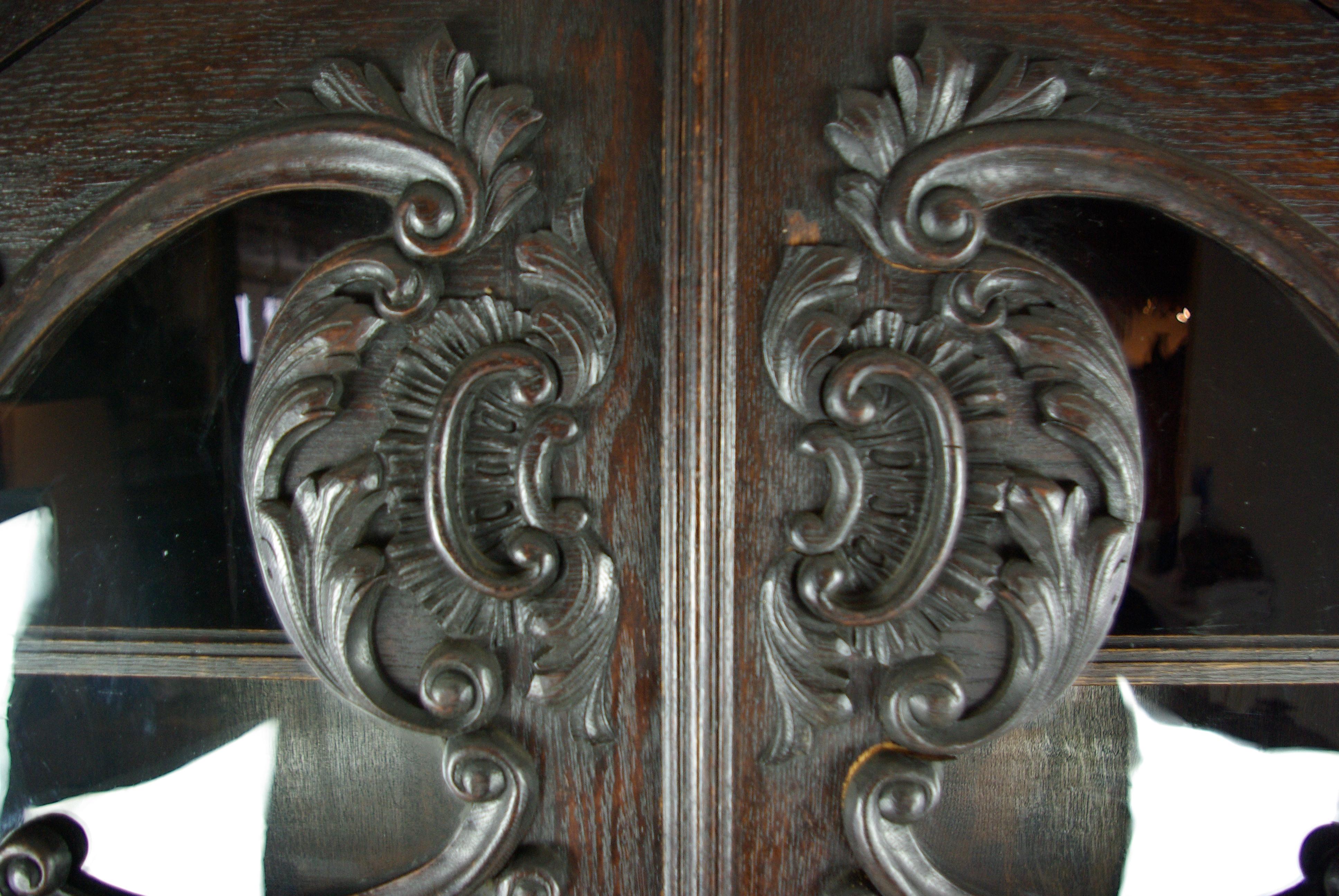 Hand-Carved Antique Carved Oak Bookcase Baroque Cabinet Carved Oak, France, 1880 REDUCED!!!!