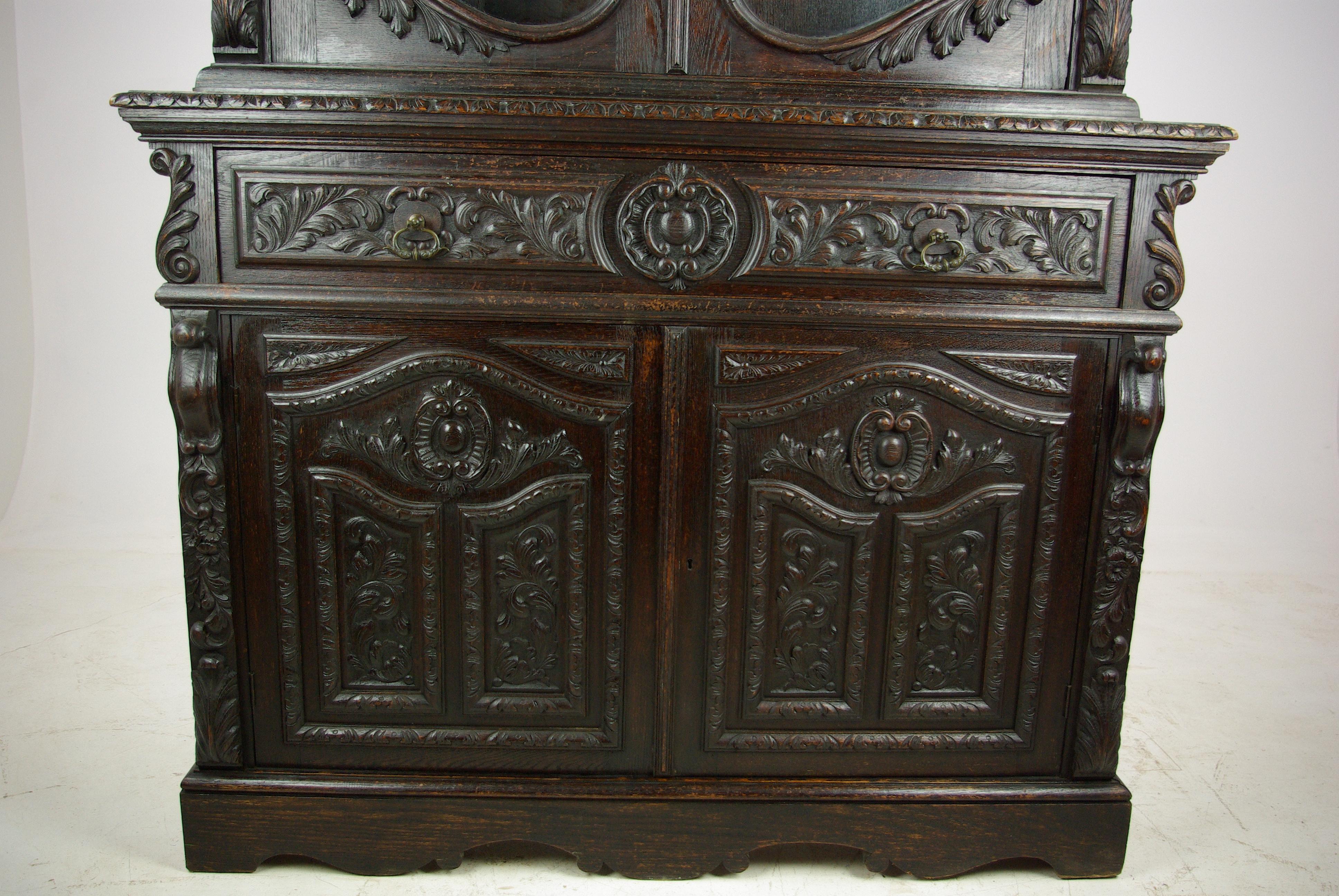 Late 19th Century Antique Carved Oak Bookcase Baroque Cabinet Carved Oak, France, 1880 REDUCED!!!!