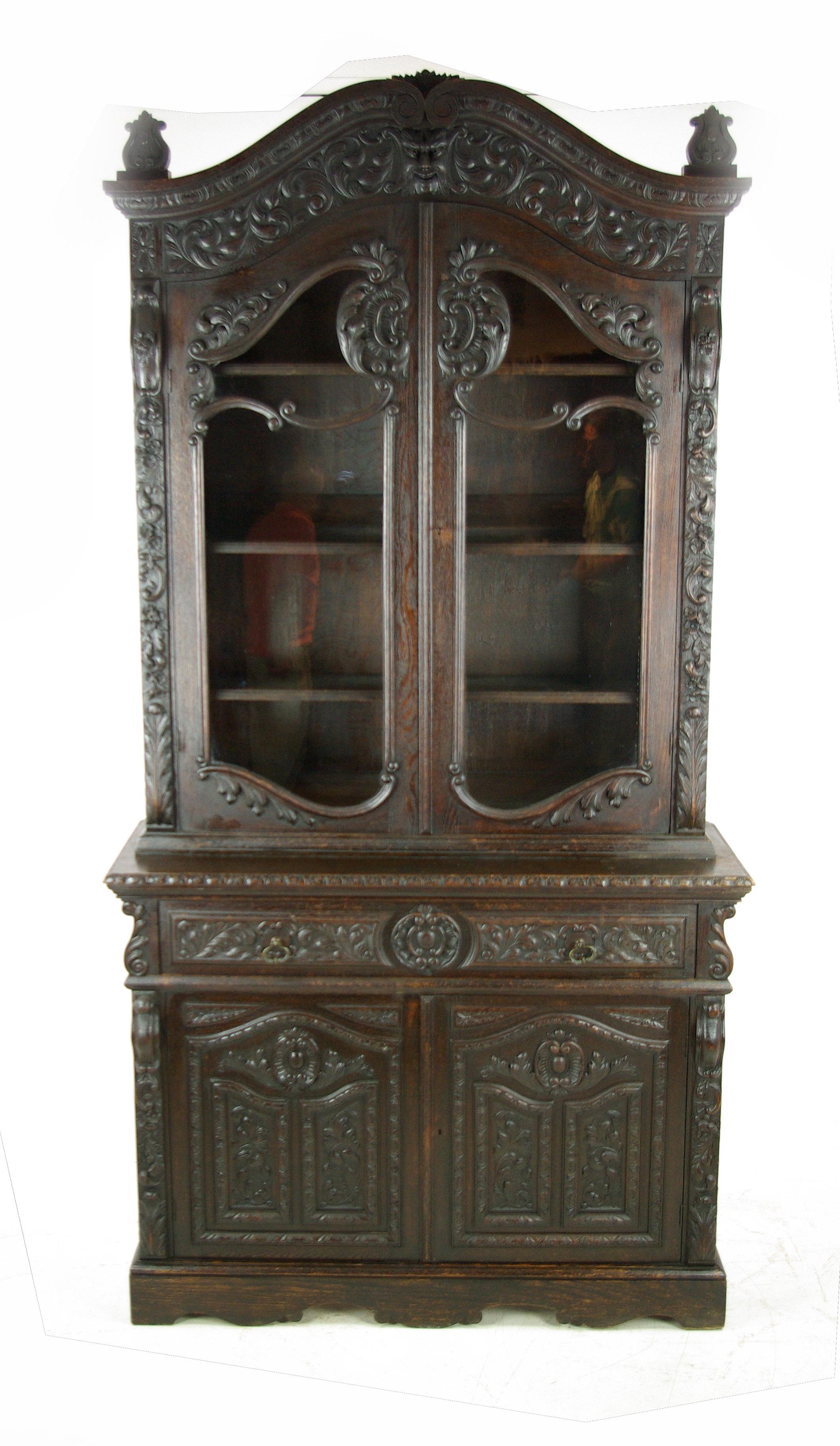 Antique Carved Oak Bookcase Baroque Cabinet Carved Oak, France, 1880 REDUCED!!!! 1