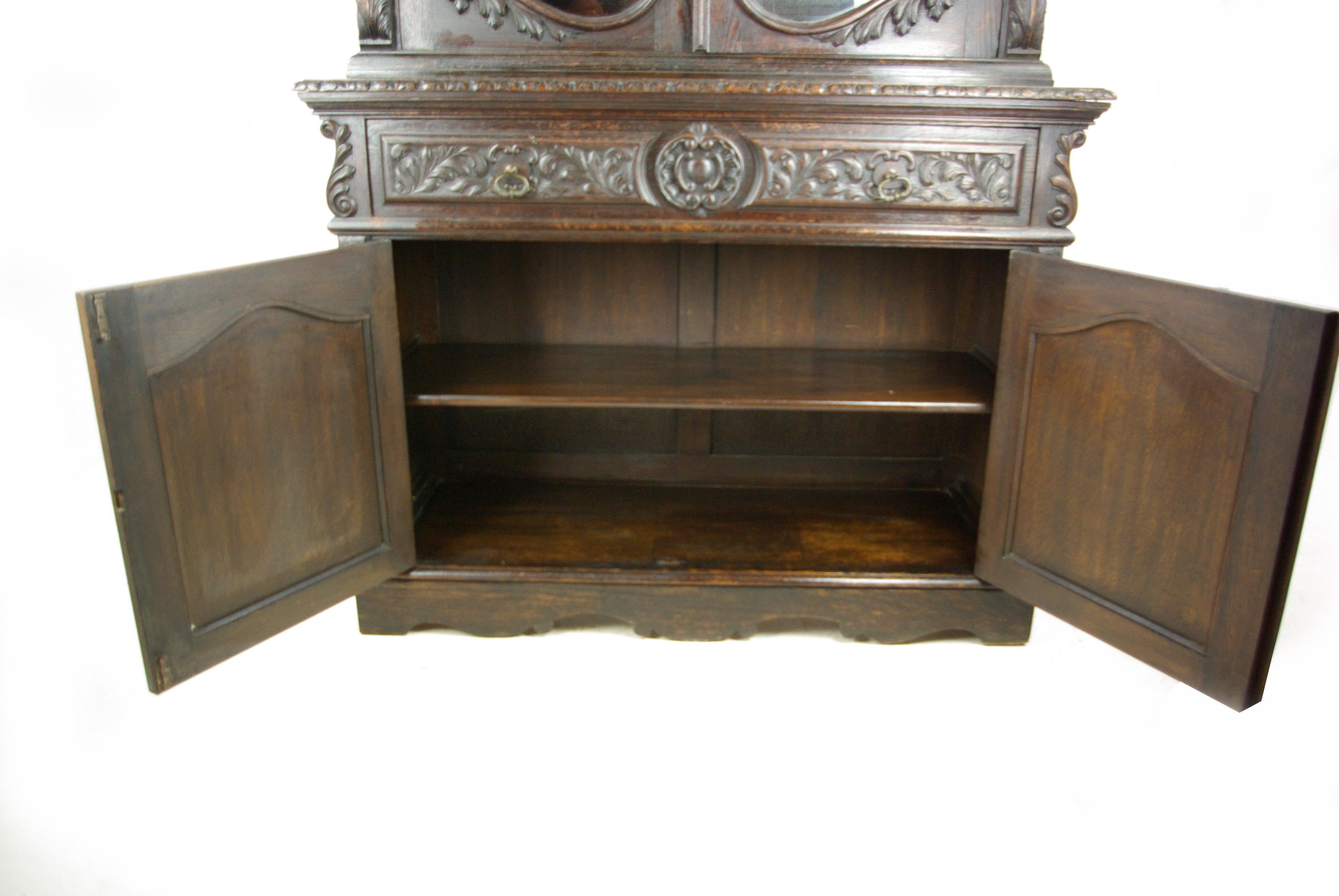 Antique Carved Oak Bookcase Baroque Cabinet Carved Oak, France, 1880 REDUCED!!!! 3