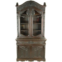 Antique Carved Oak Bookcase Baroque Cabinet Carved Oak, France, 1880 REDUCED!!!!