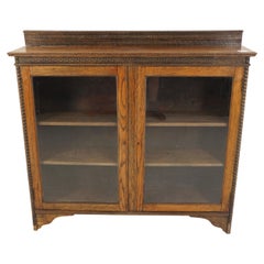 Antique Carved Oak Bookcase, Display Cabinet, Scotland 1910, H726