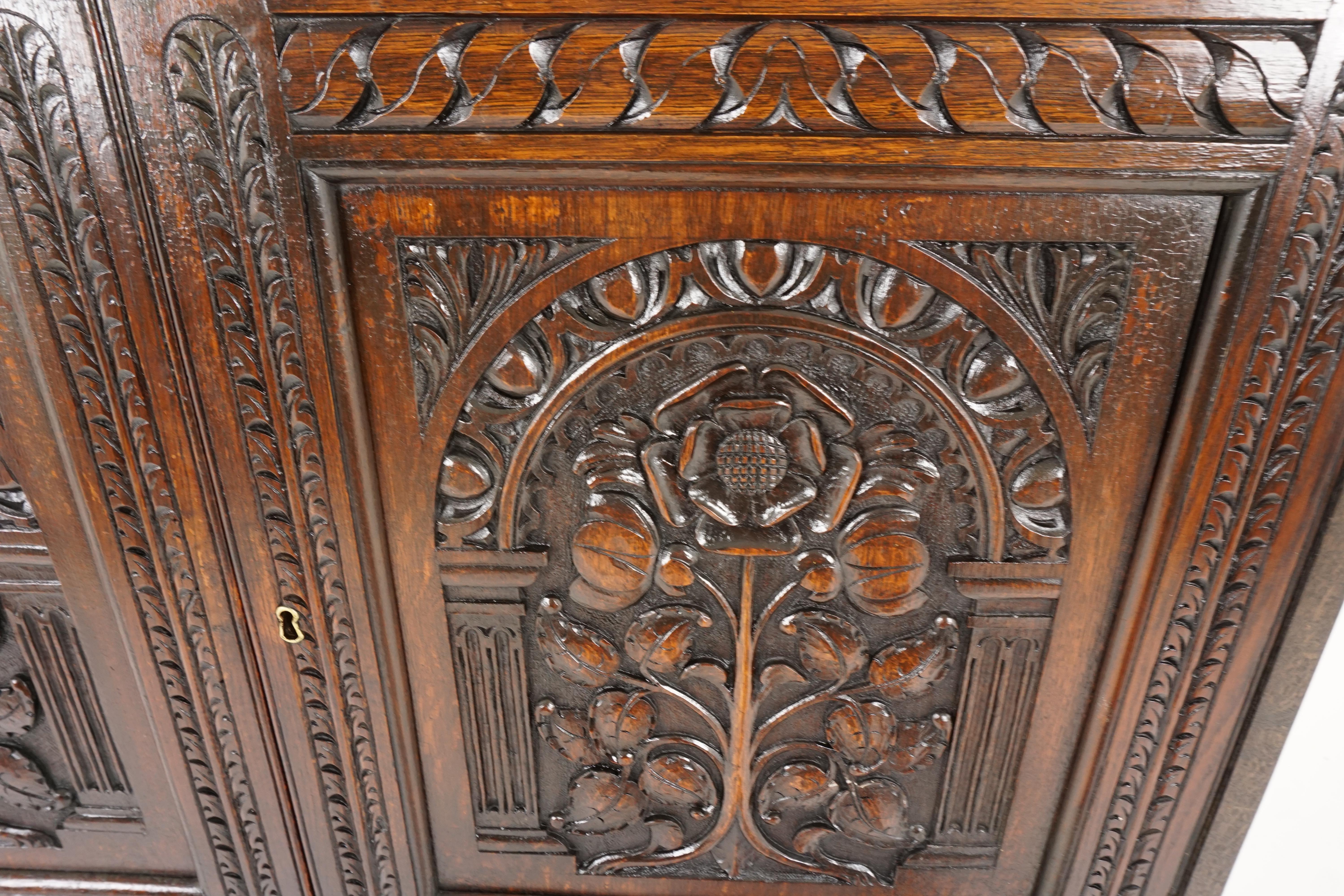 Antique Carved Oak Cabinet on Stand, Scotland 1890, H146 In Good Condition In Vancouver, BC