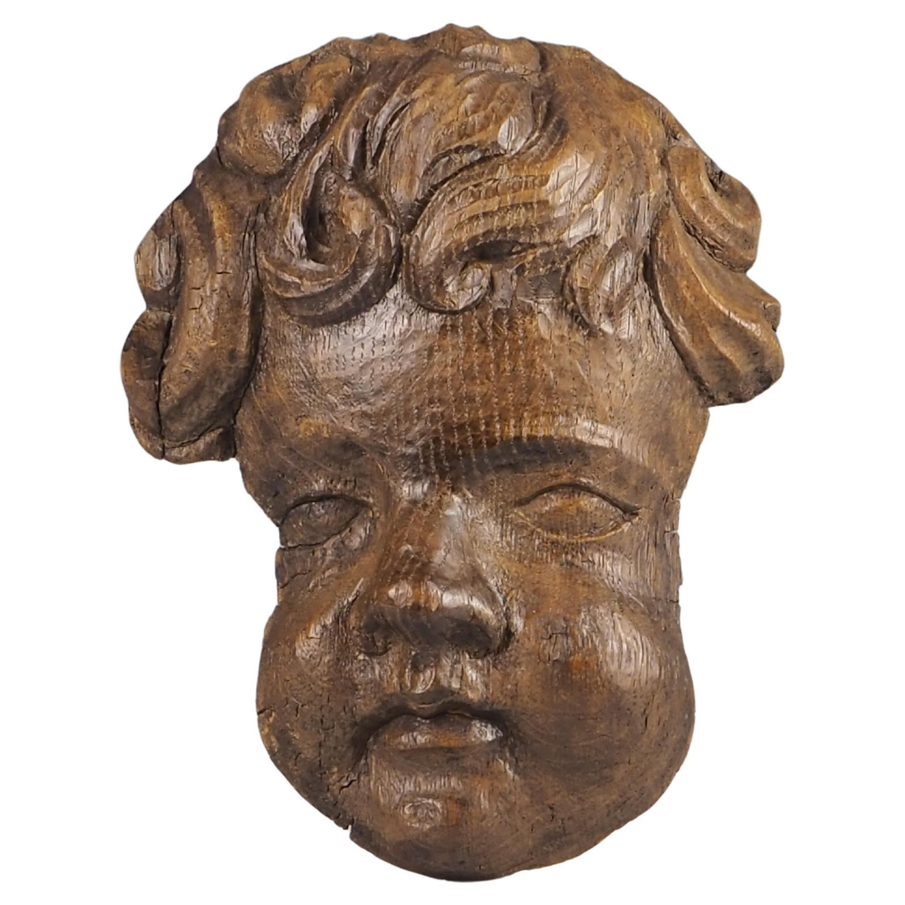Antike geschnitzte Eiche Cherub Kopf Wand hängend