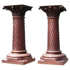 Antique Carved Oak Column Pedestals 'pair'