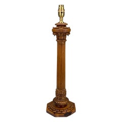 Antique Carved Oak Corinthian Column Table Lamp c.1920 – Neoclassical Revival