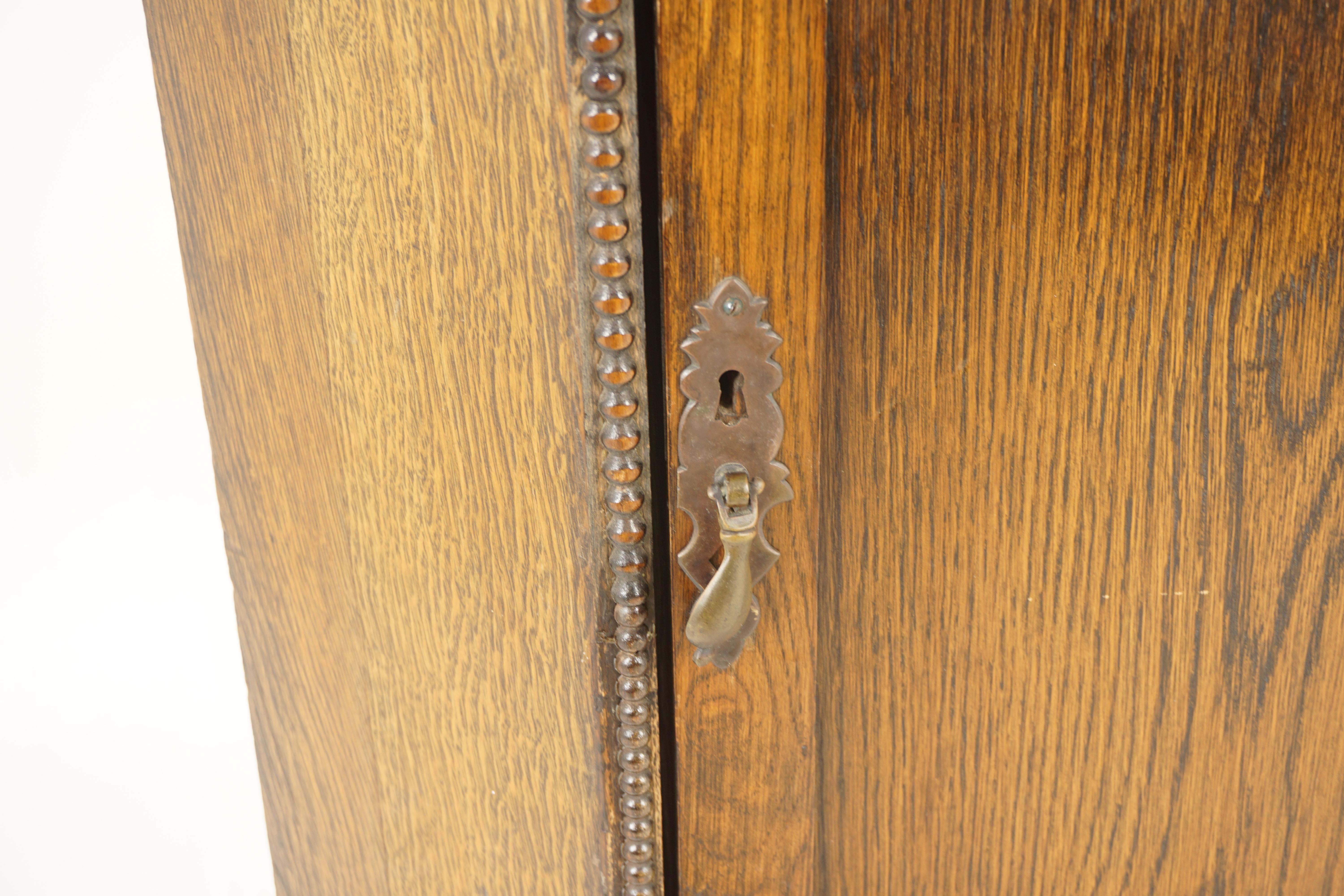 Antique Carved Oak Corner Hall Armoire Wardrobe Closet, Scotland 1910, H1028  In Good Condition For Sale In Vancouver, BC