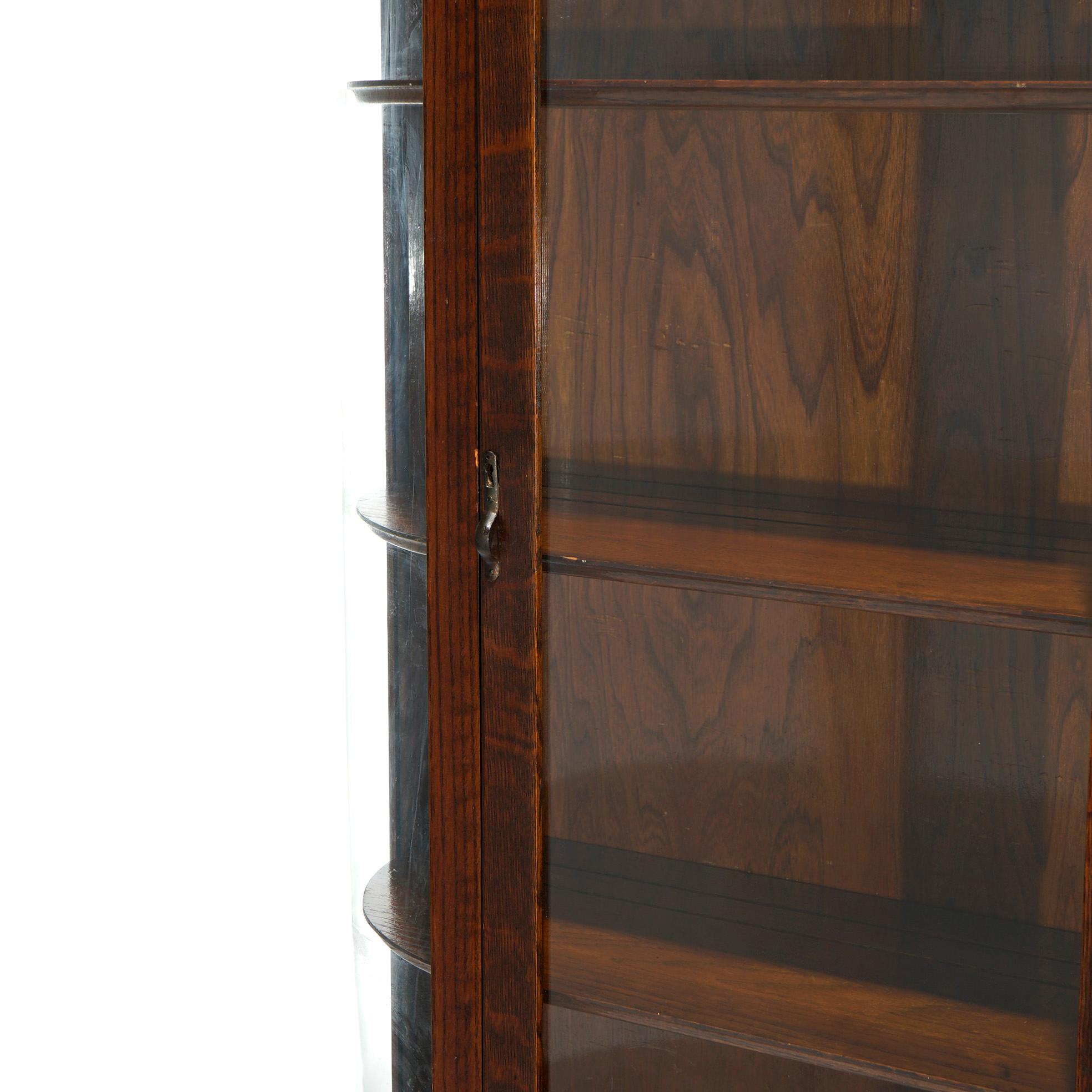 Antique Carved Oak Curved Glass China Cabinet, circa 1900 In Good Condition In Big Flats, NY