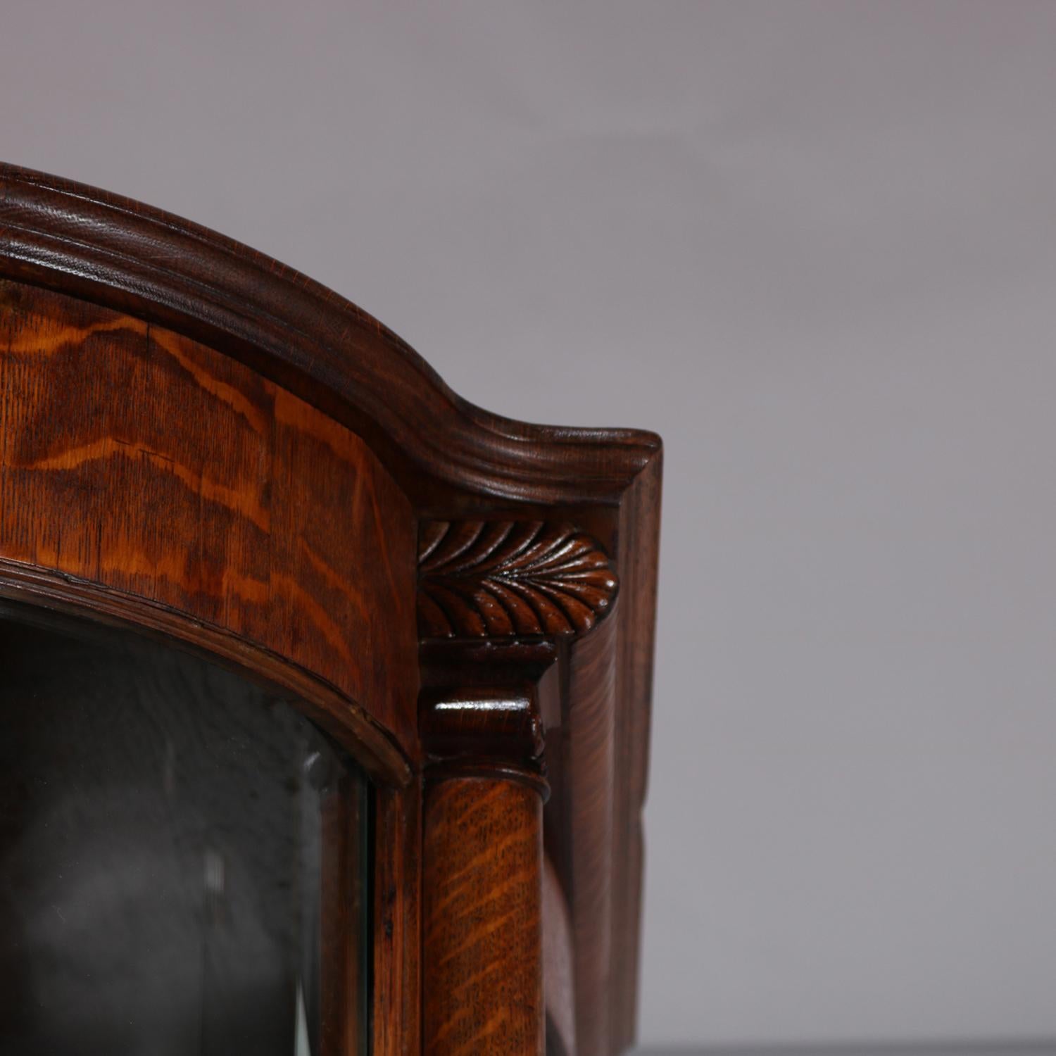 Antique Carved Oak & Curved Glass Mirror Back Paw Foot China Cabinet, circa 1910 2