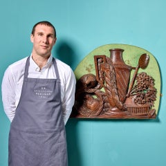 Antique Carved Oak Decorative Still Life Wall Panel