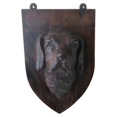 Antique Carved Oak Dogs Head Armorial. English 19th Century