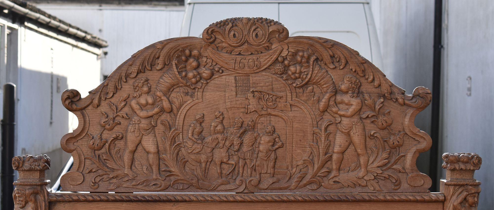 English Antique Carved Oak Double Bed For Sale