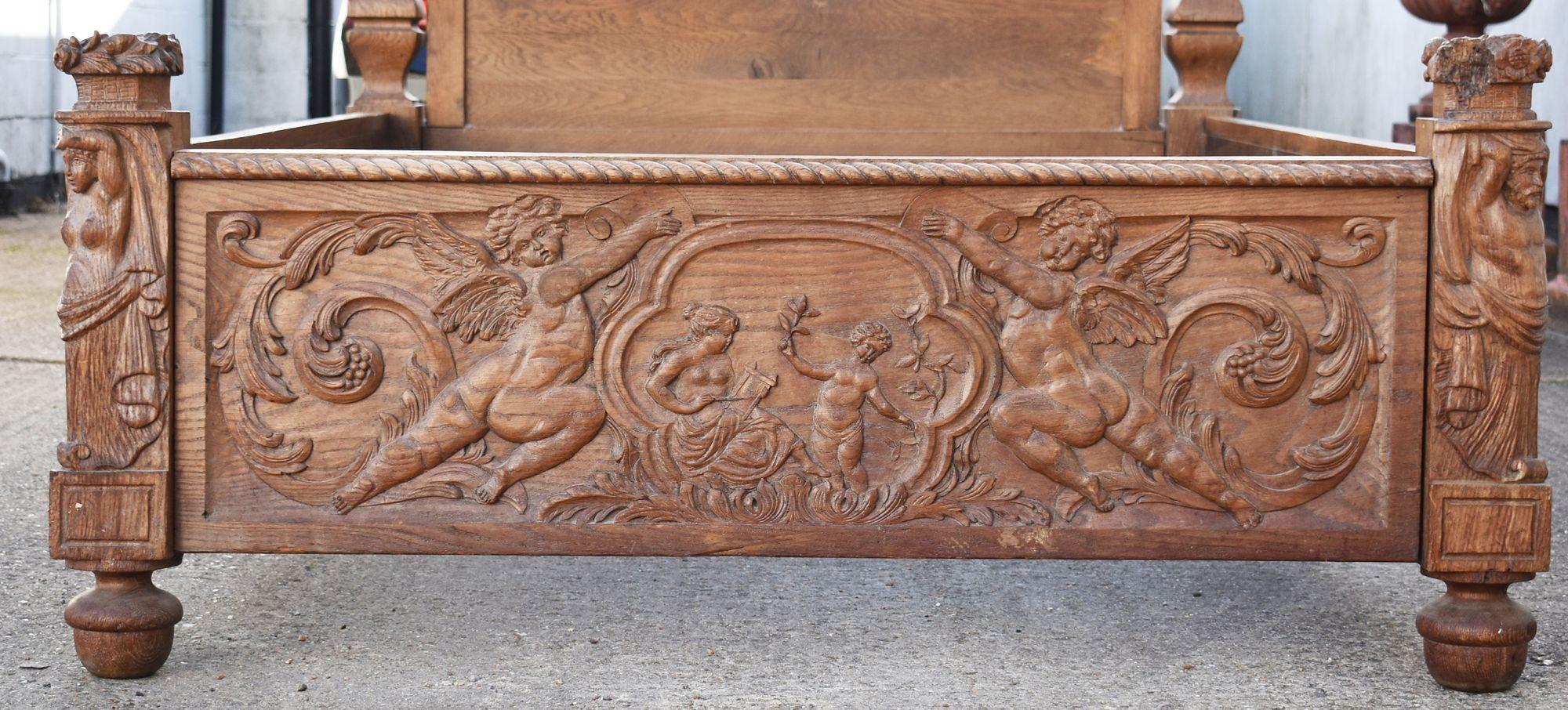 19th Century Antique Carved Oak Double Bed For Sale