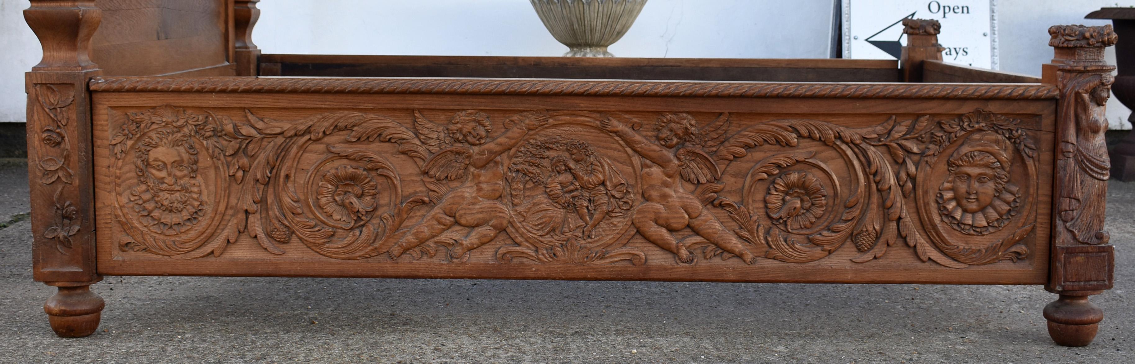 Antique Carved Oak Double Bed For Sale 1