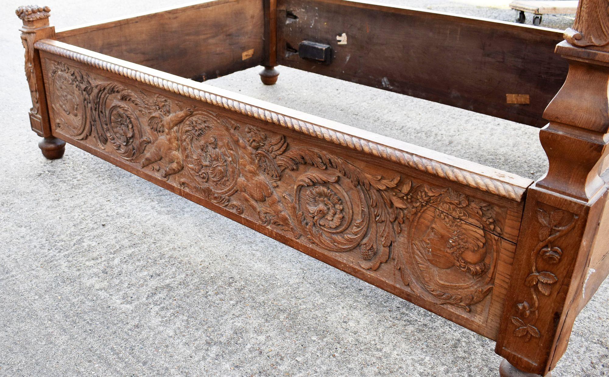 Antique Carved Oak Double Bed For Sale 2
