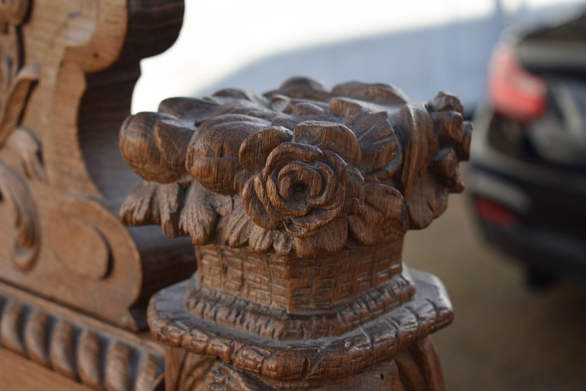 Antique Carved Oak Double Bed For Sale 3