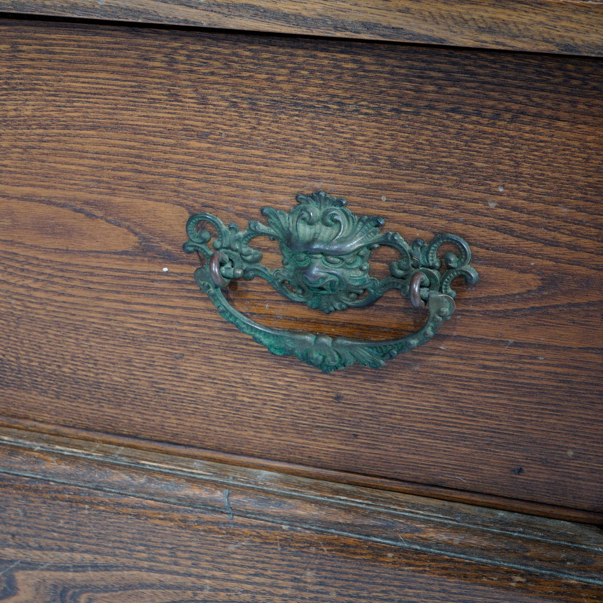 Antique Carved Oak Double Door Bookcase with Wine Rack c1920 For Sale 6