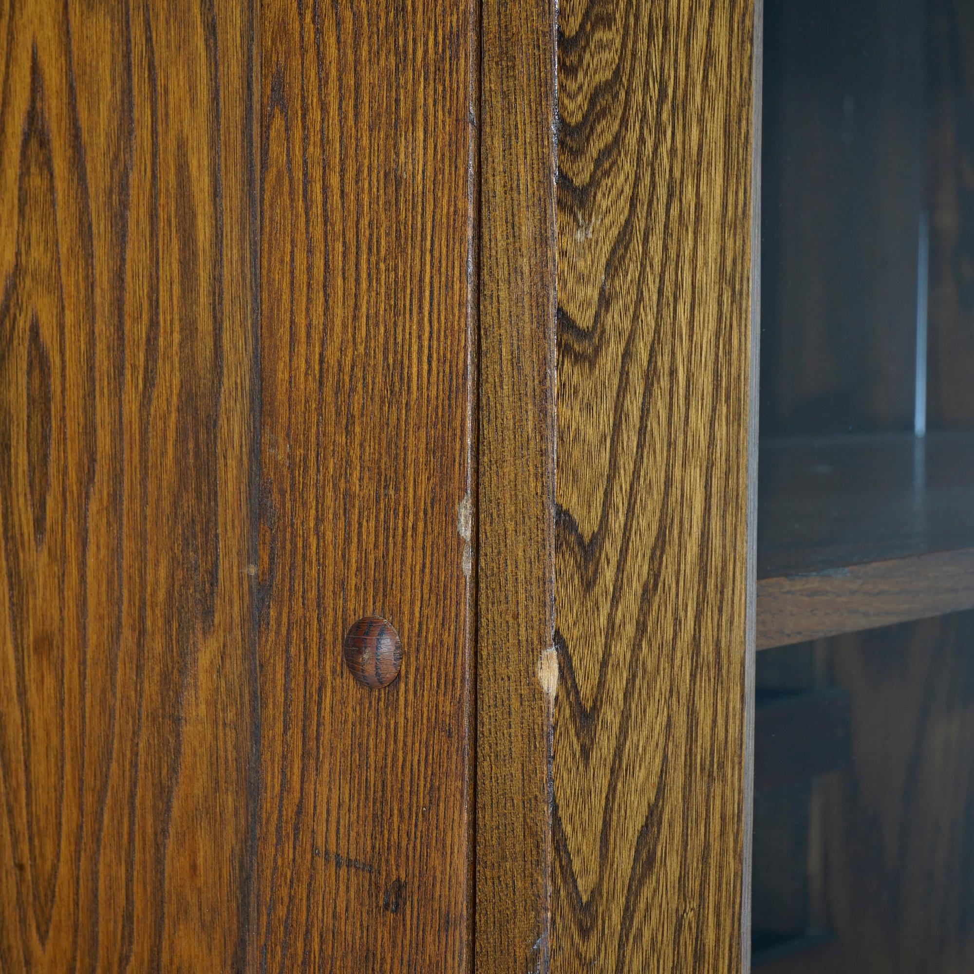 Antique Carved Oak Double Door Bookcase with Wine Rack c1920 For Sale 9