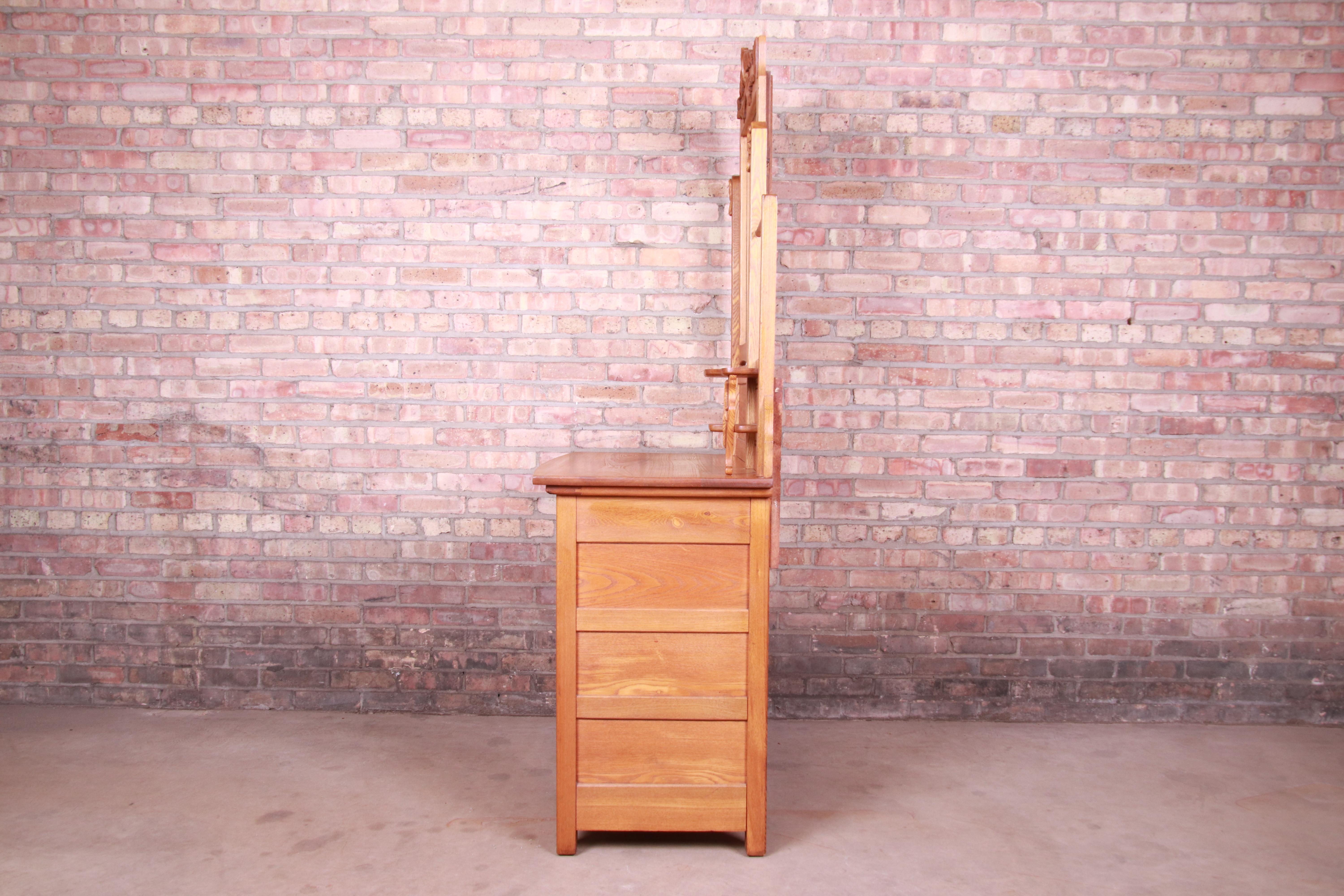 Antique Carved Oak Dresser with Mirror, circa 1900 For Sale 1