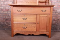 Antique Carved Oak Dresser with Mirror, circa 1900
