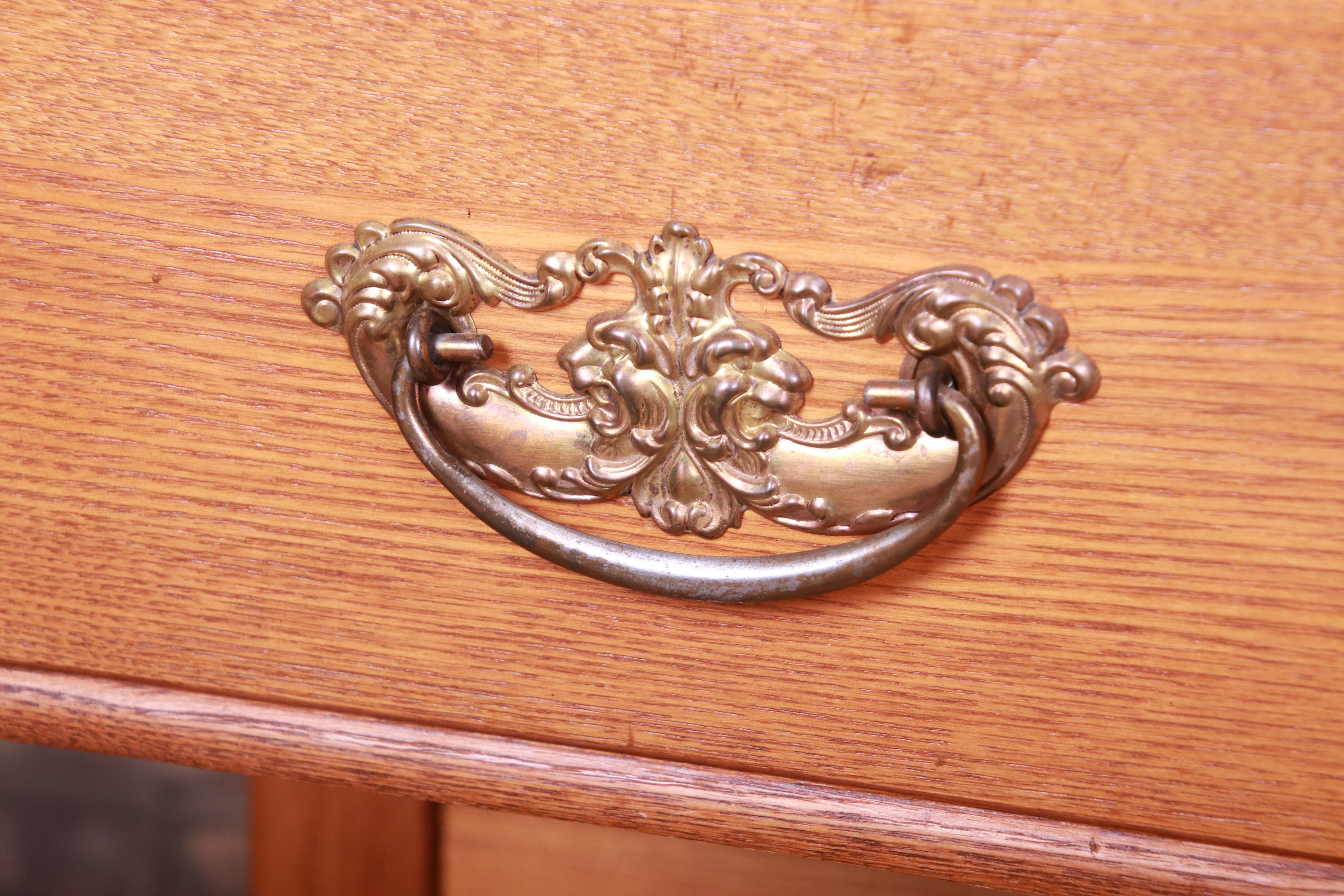 Arts and Crafts Antique Carved Oak Dresser with Mirror, circa 1900