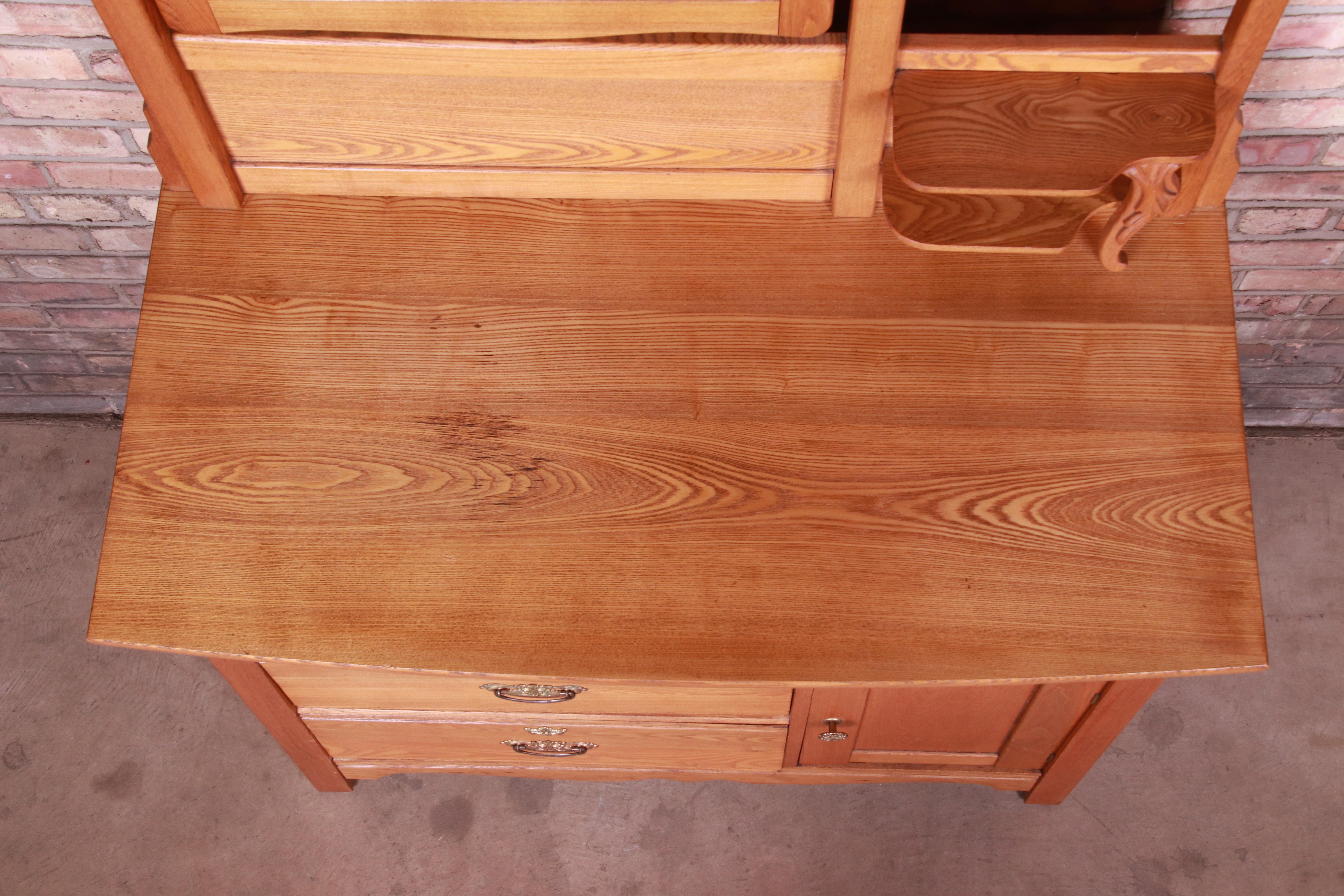 20th Century Antique Carved Oak Dresser with Mirror, circa 1900