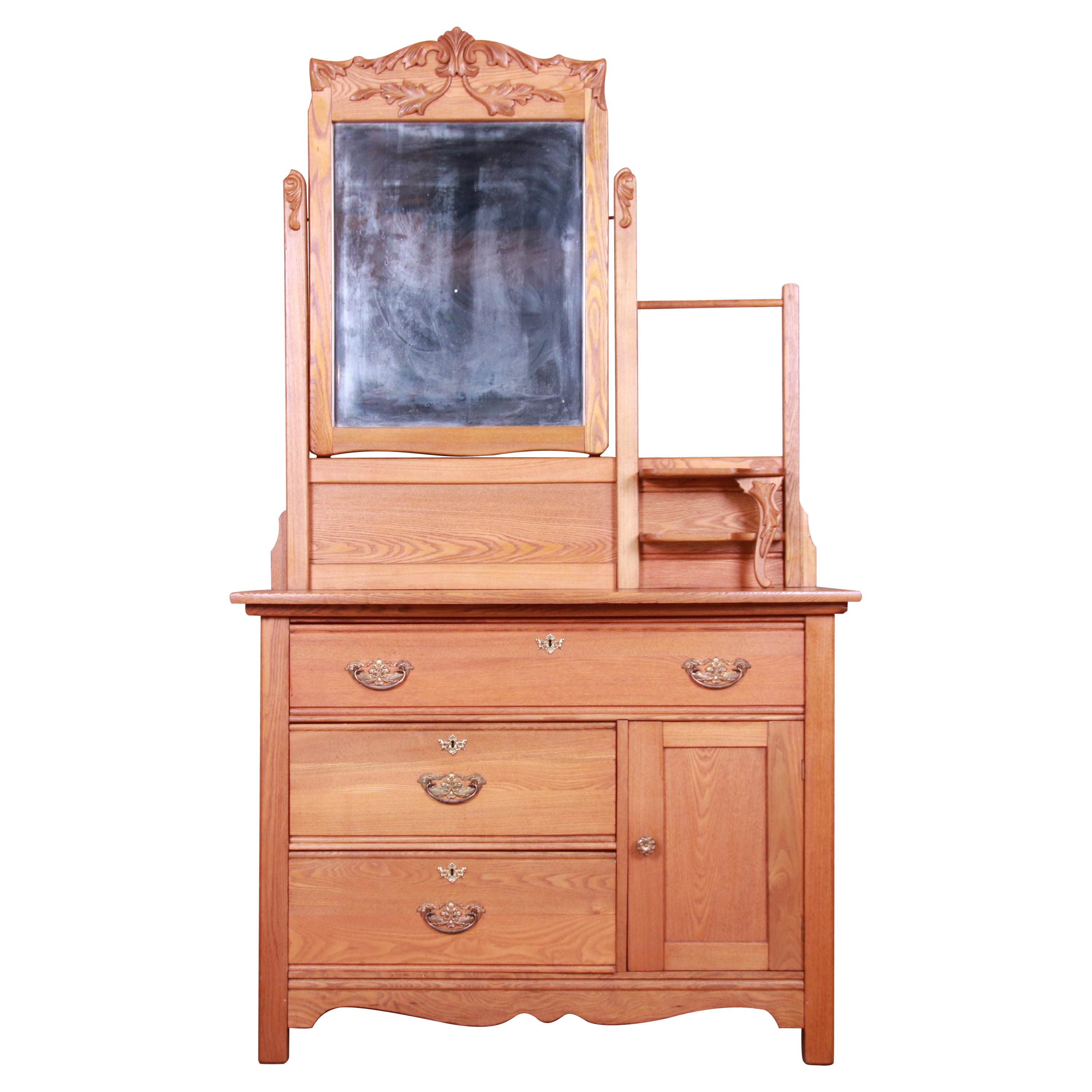 Antique Carved Oak Dresser with Mirror, circa 1900