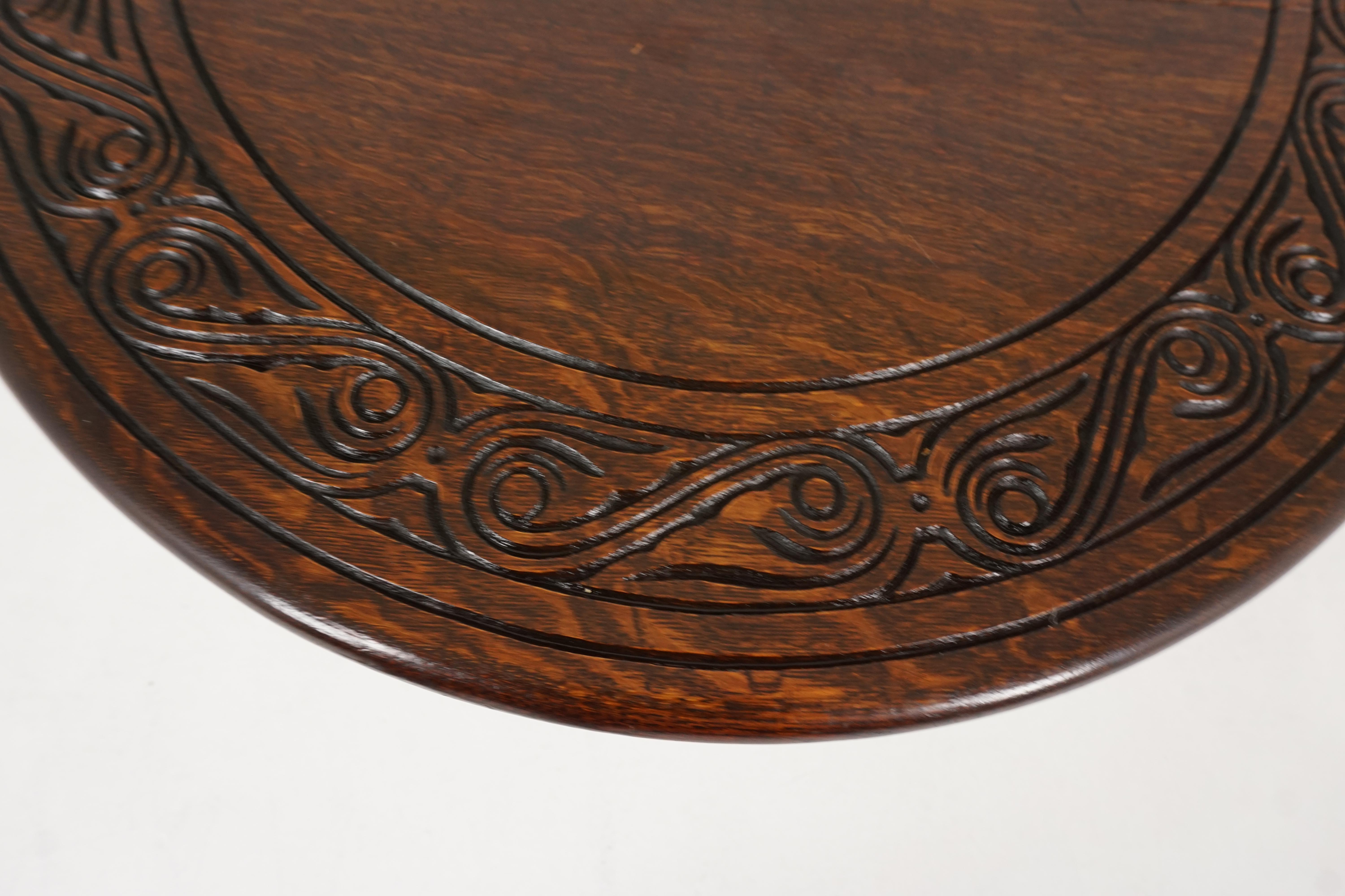 Antique Carved Oak Drop-Leaf, Gateleg Table, Scotland 1910, B2135 2