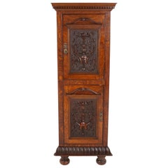 Antique Carved Oak Floor Standing Corner Cabinet, Cupboard, Scotland 1880, B2369