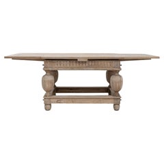 Antique Carved Oak Folding Table, Pedestal Base, Belgium, 1900s