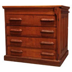 Vintage Carved Oak Four Drawer  Macey School Library Side Cabinet, circa 1900