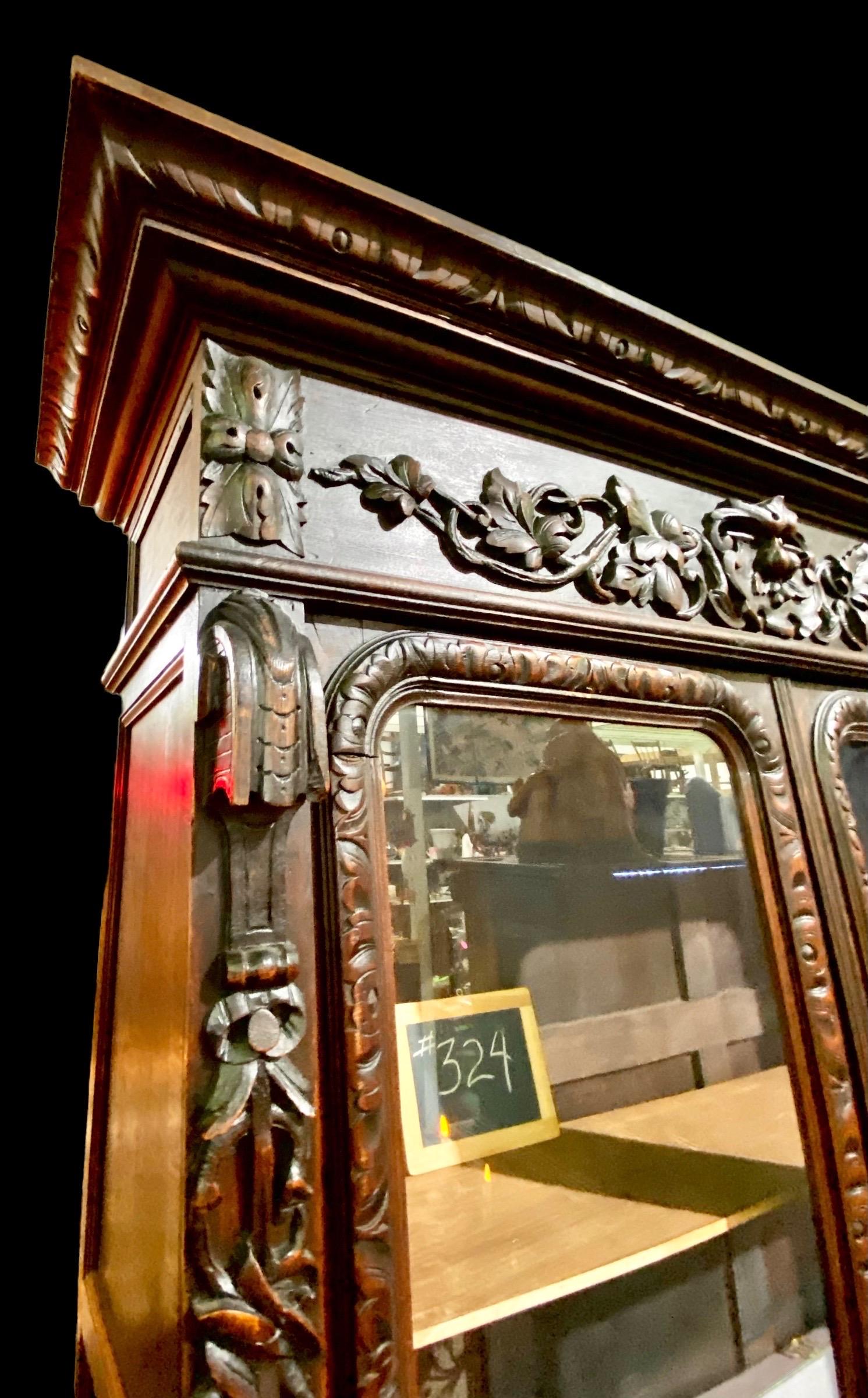 19th Century Antique Carved Oak French Henri II Cupboard