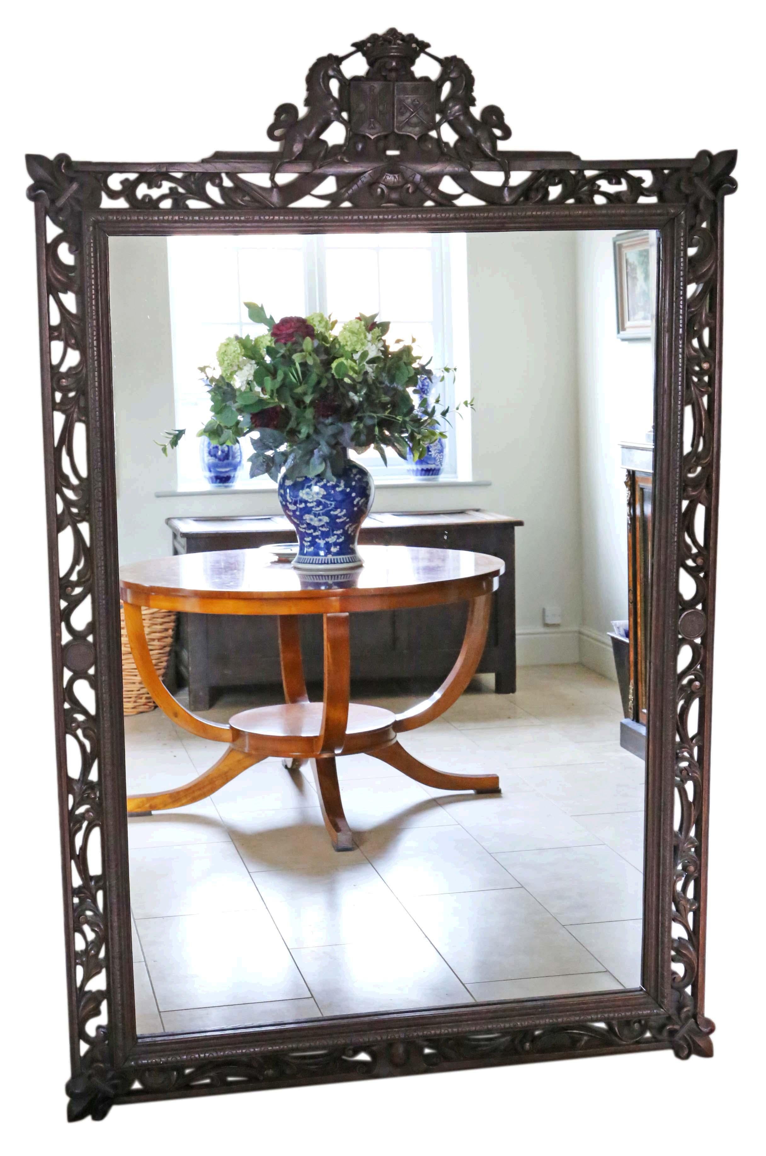 Antique Carved Oak Full Height Wall Floor Mirror, 19th Century For Sale 6