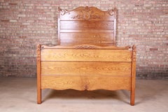 Antique Carved Oak Full Size Bed, circa 1900