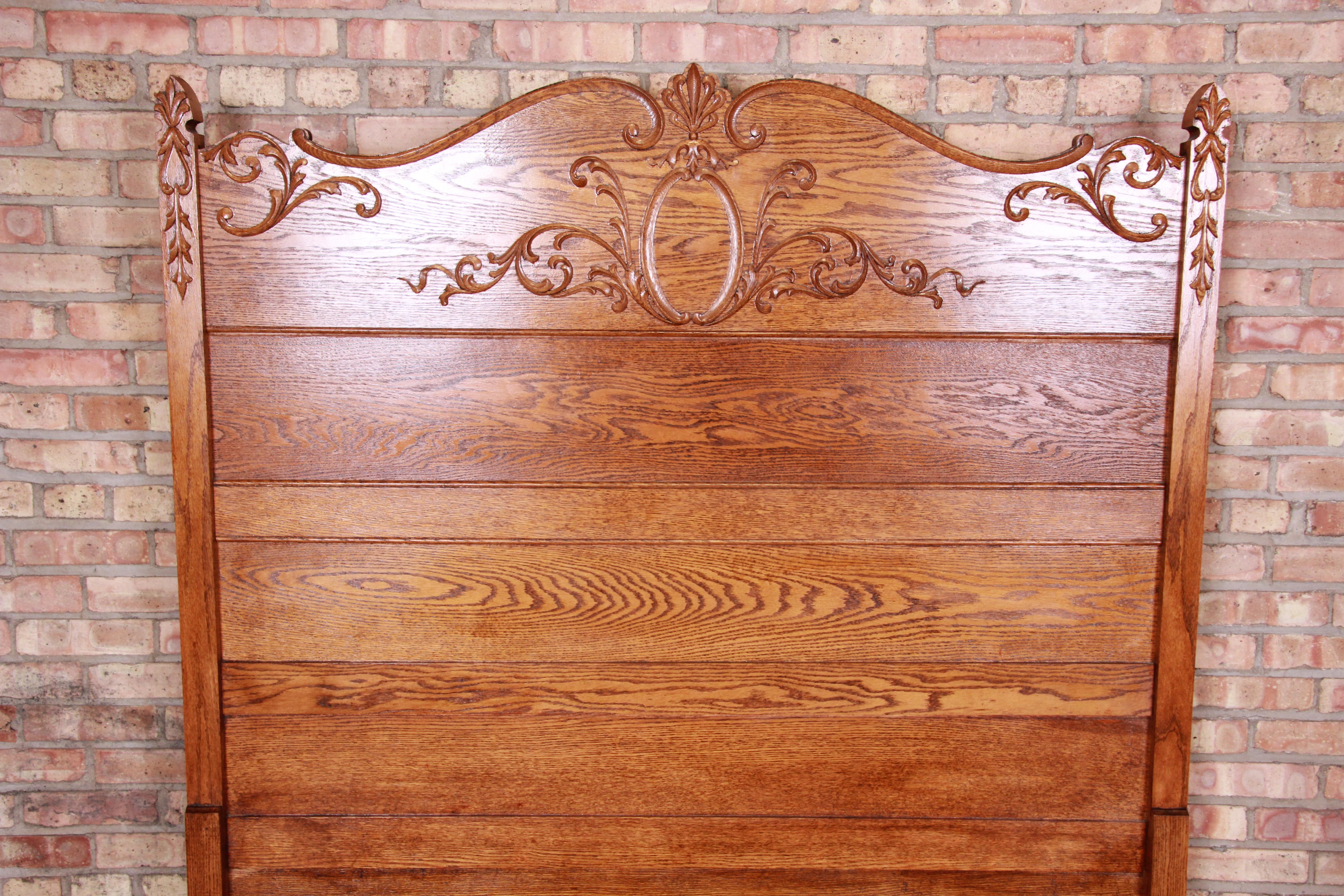 Arts and Crafts Antique Carved Oak Full Size Bed, circa 1900