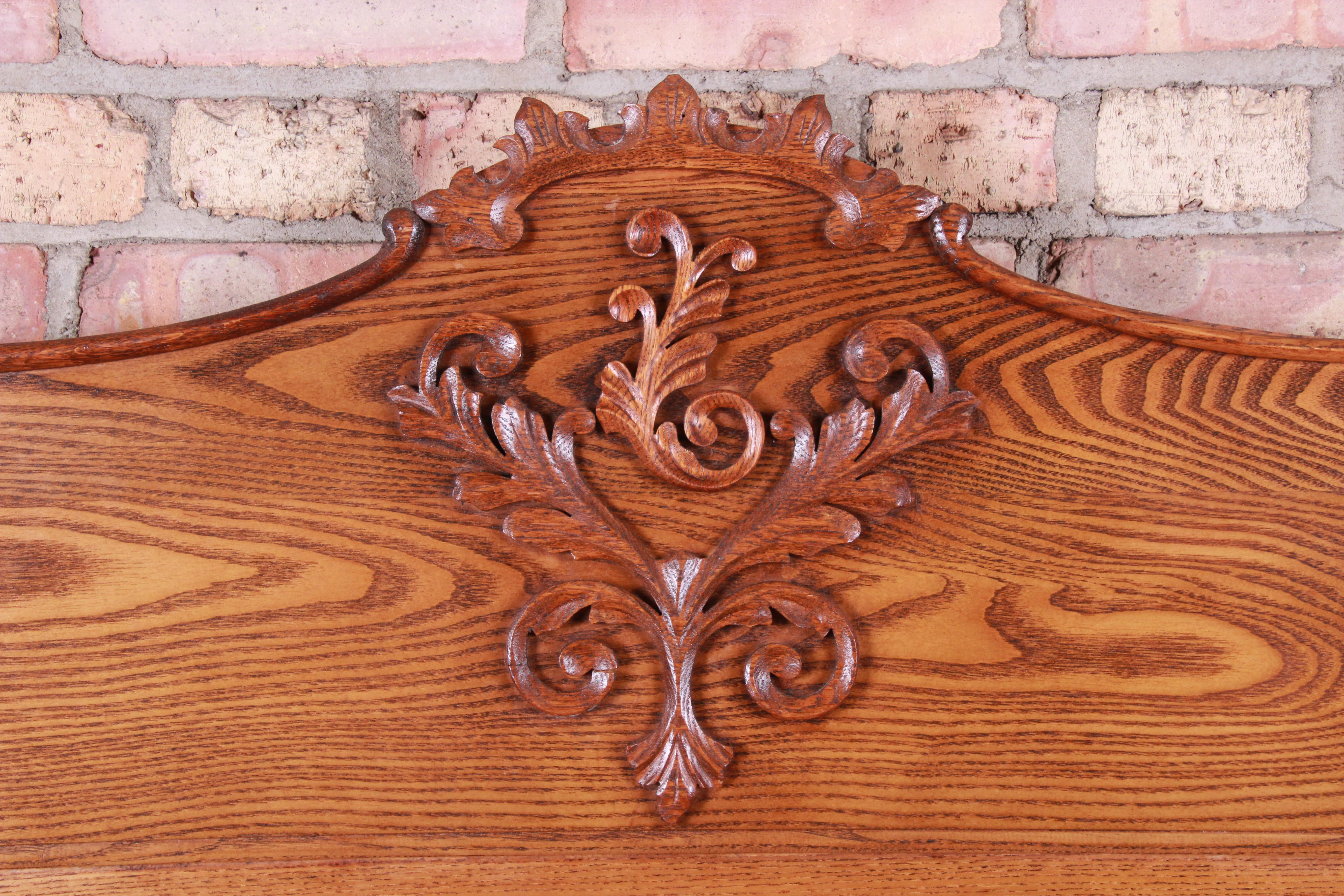American Antique Carved Oak Full Size Bed, circa 1900
