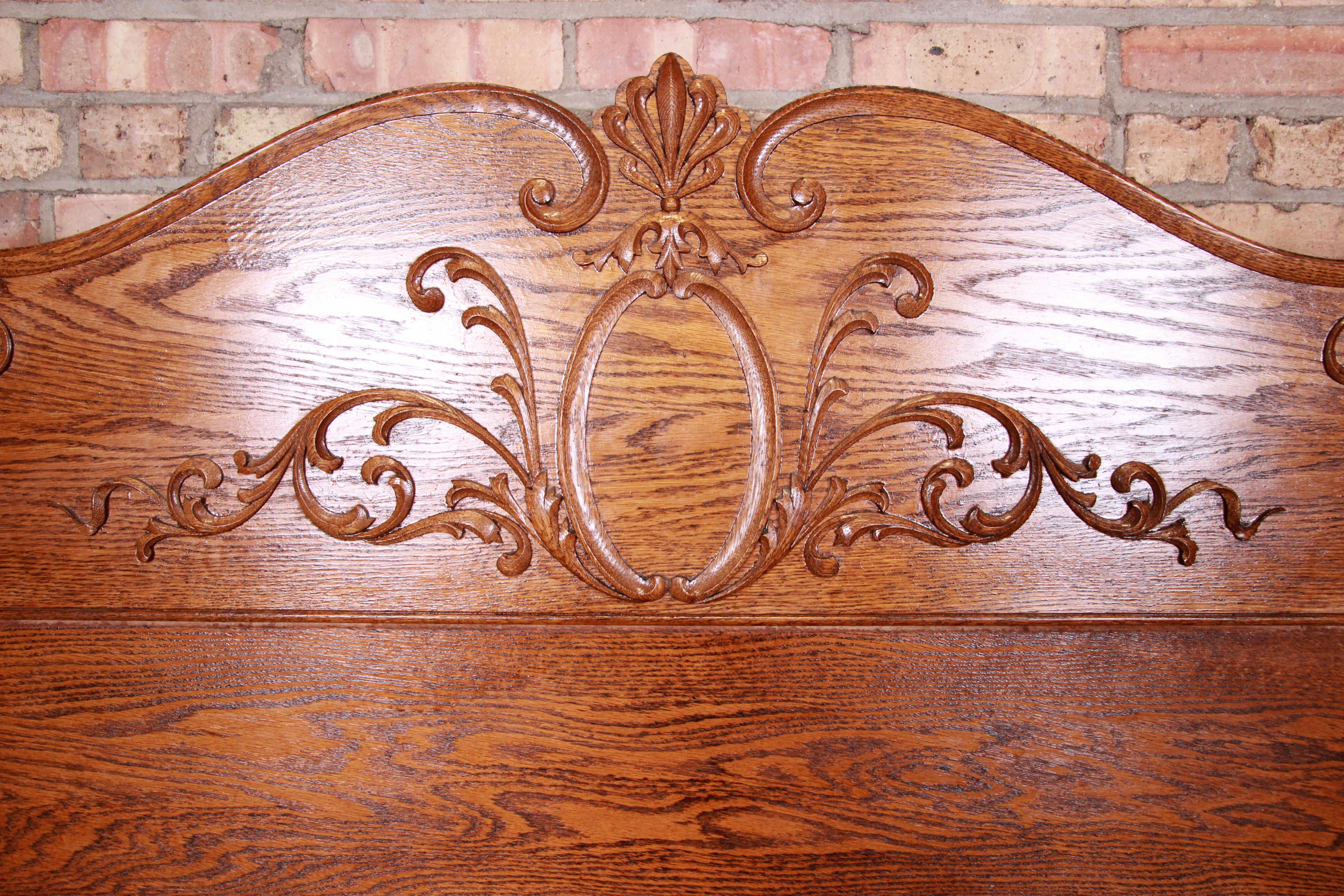 American Antique Carved Oak Full Size Bed, circa 1900