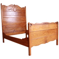 Antique Carved Oak Full Size Bed, circa 1900