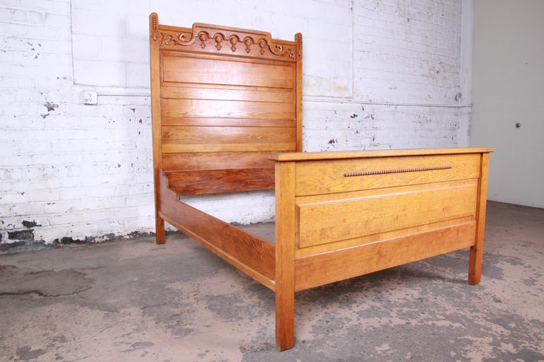 Antique Carved Oak Full Size Bed Frame, circa 1900 at 1stDibs