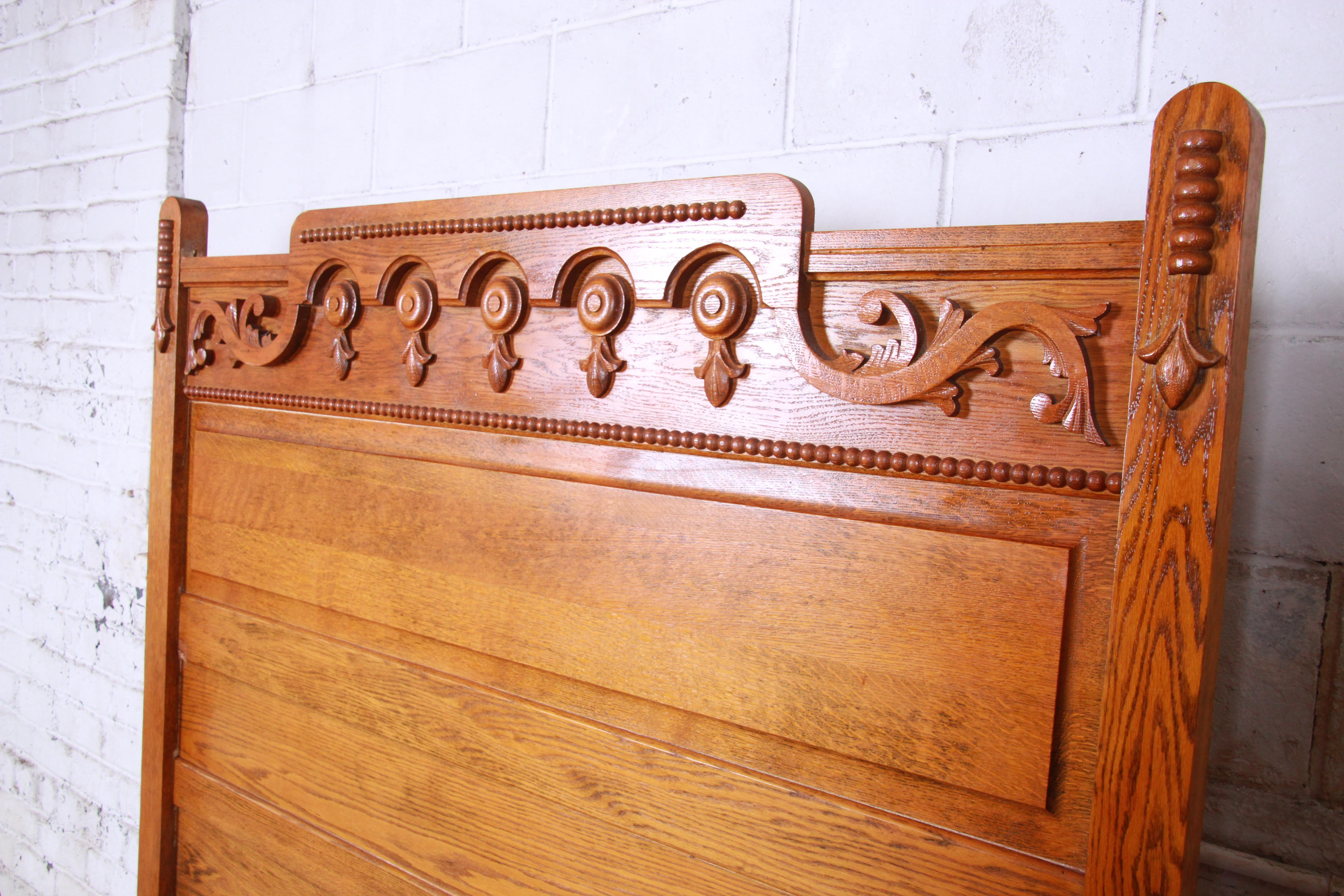 American Antique Carved Oak Full Size Bed Frame, circa 1900
