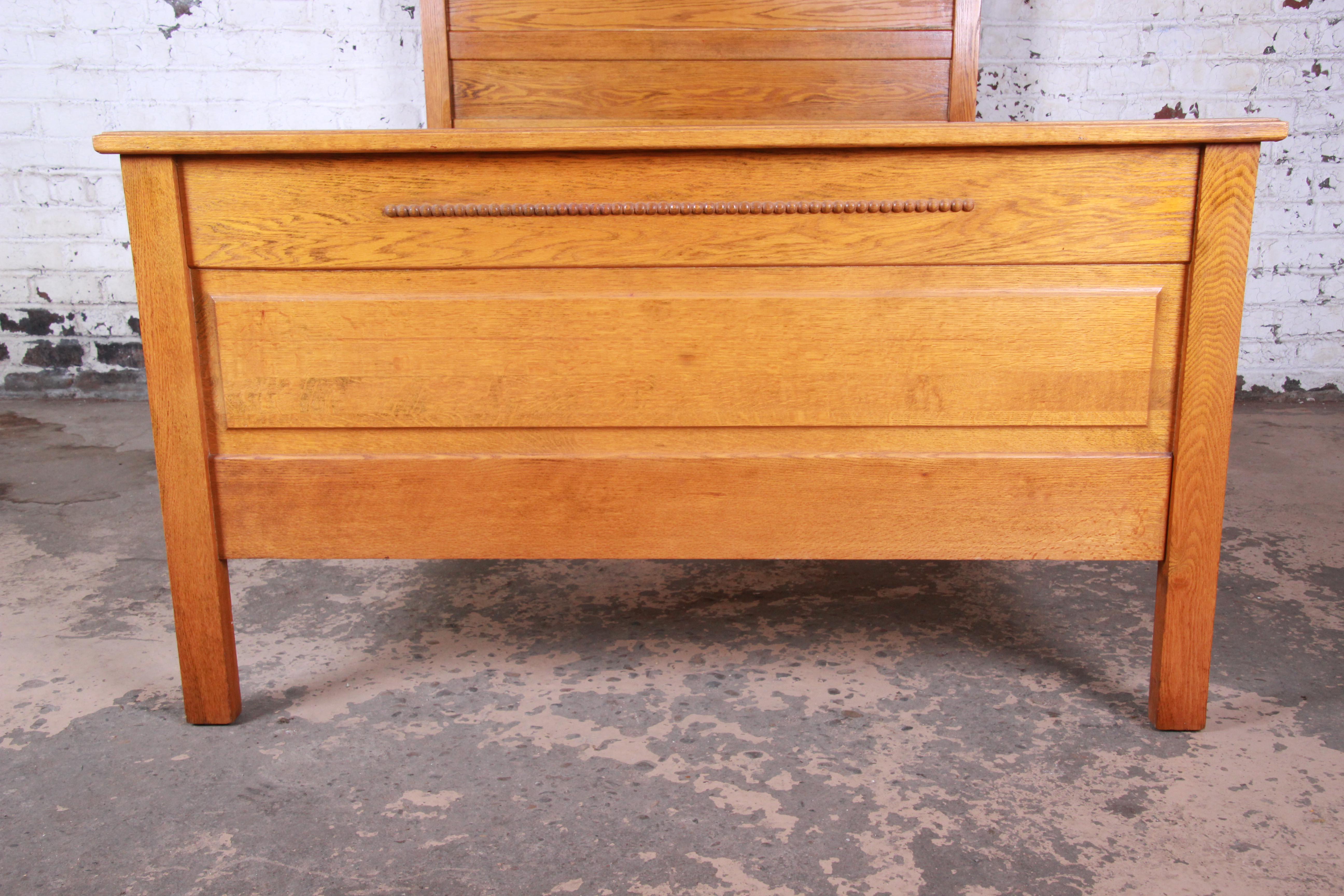 Early 20th Century Antique Carved Oak Full Size Bed Frame, circa 1900