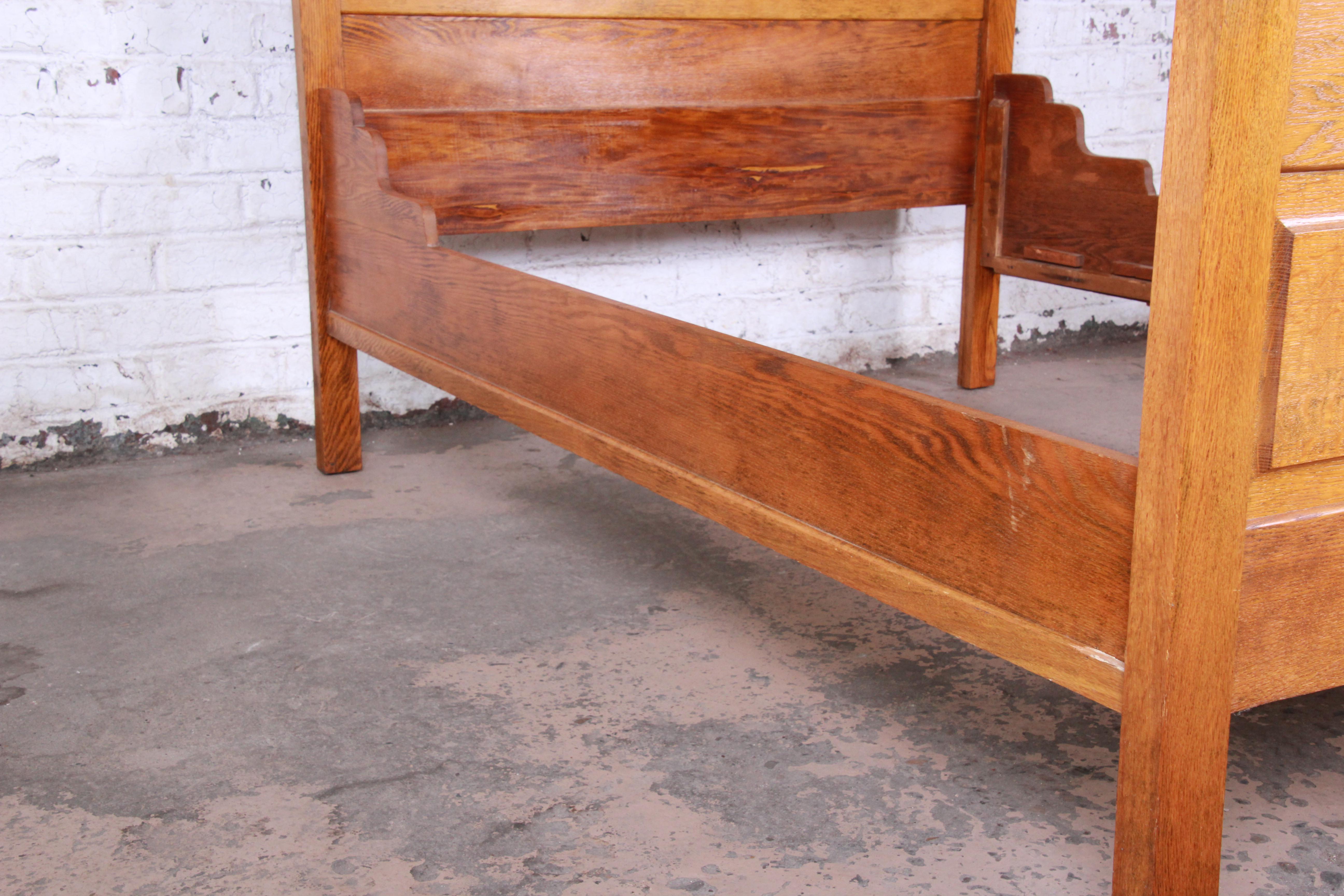 Antique Carved Oak Full Size Bed Frame, circa 1900 1