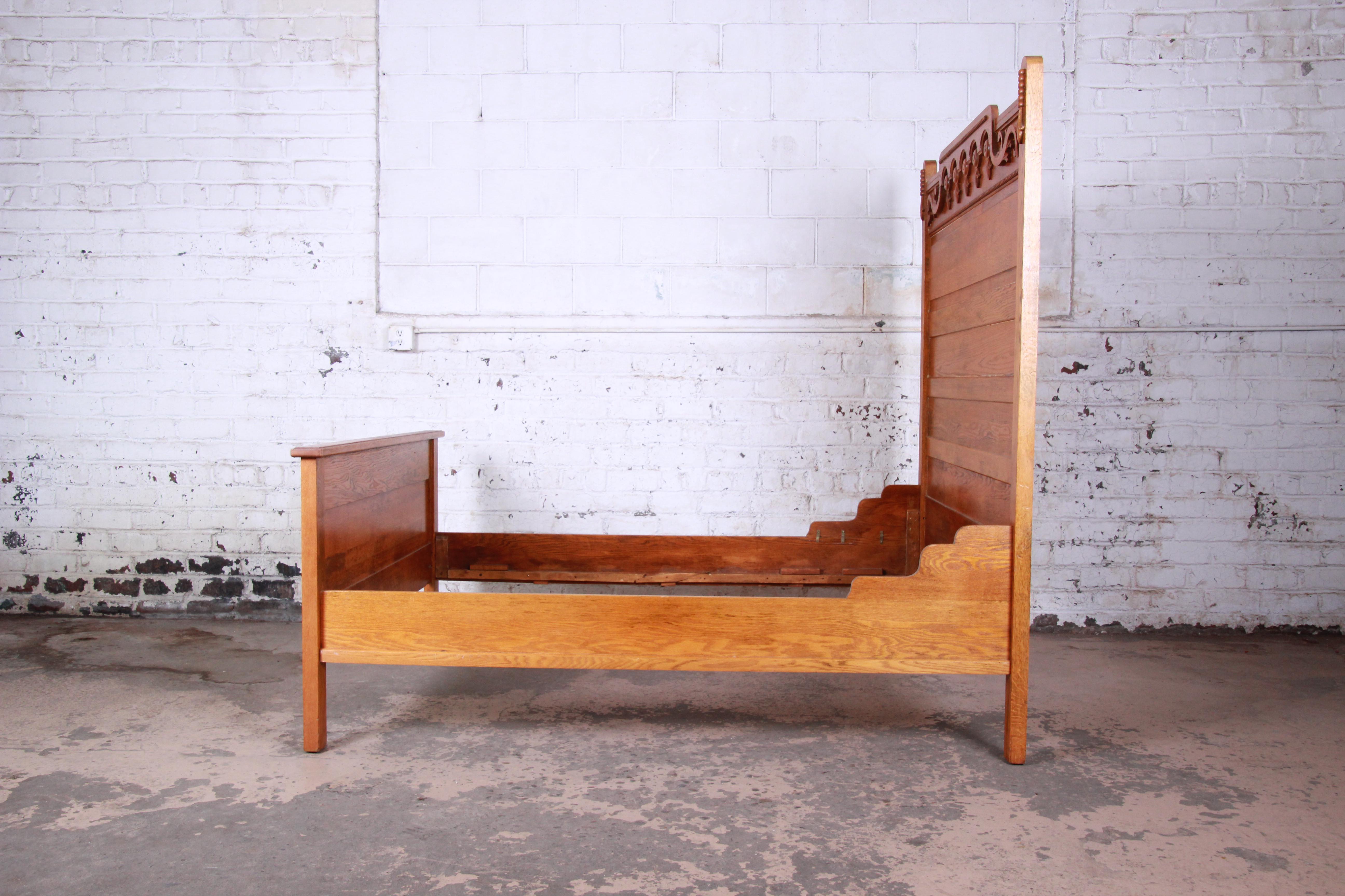 Antique Carved Oak Full Size Bed Frame, circa 1900 2