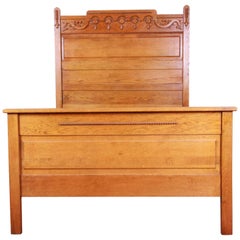 Antique Carved Oak Full Size Bed Frame, circa 1900