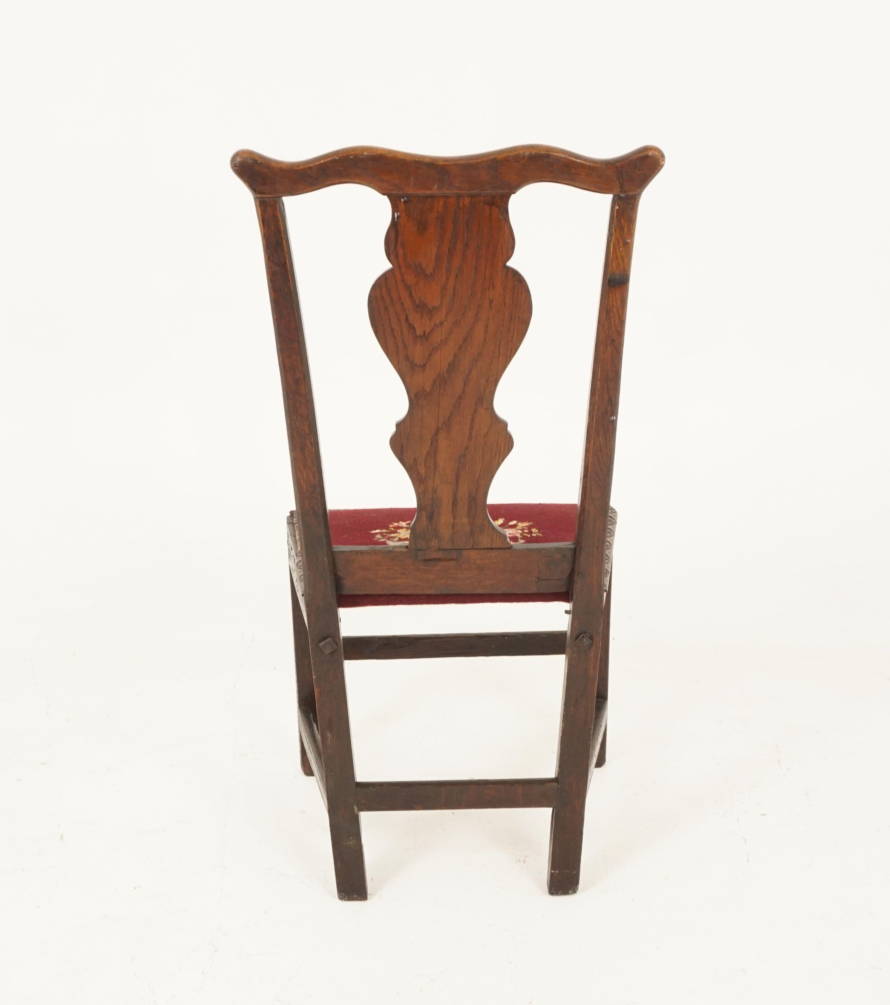 Antique Carved Oak Georgian Hall Chair Upholstered Seat, Scotland 1820, H33 3