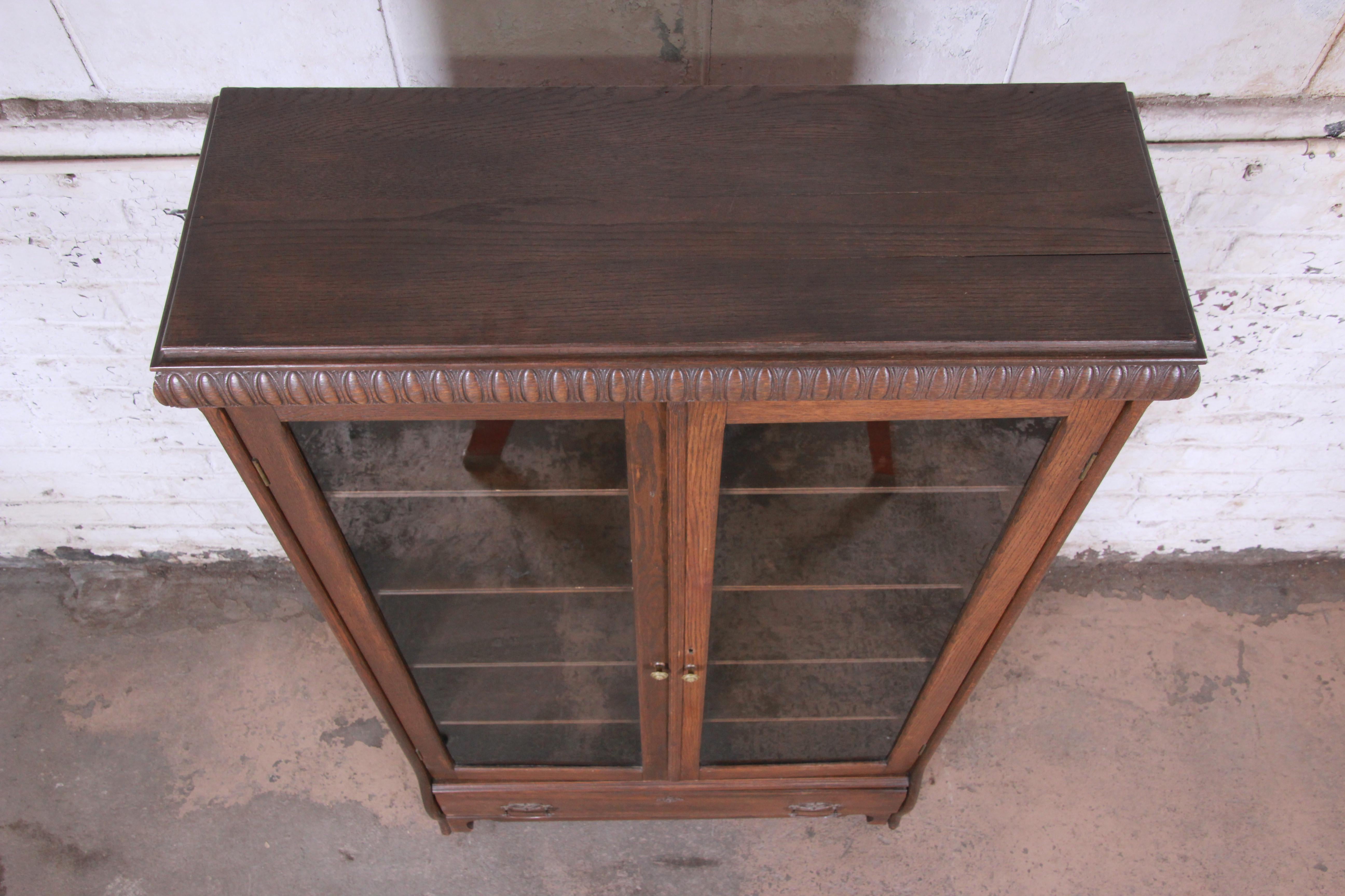 Antique Carved Oak Glass Front Locking Bookcase at 1stDibs antique glass front bookcase