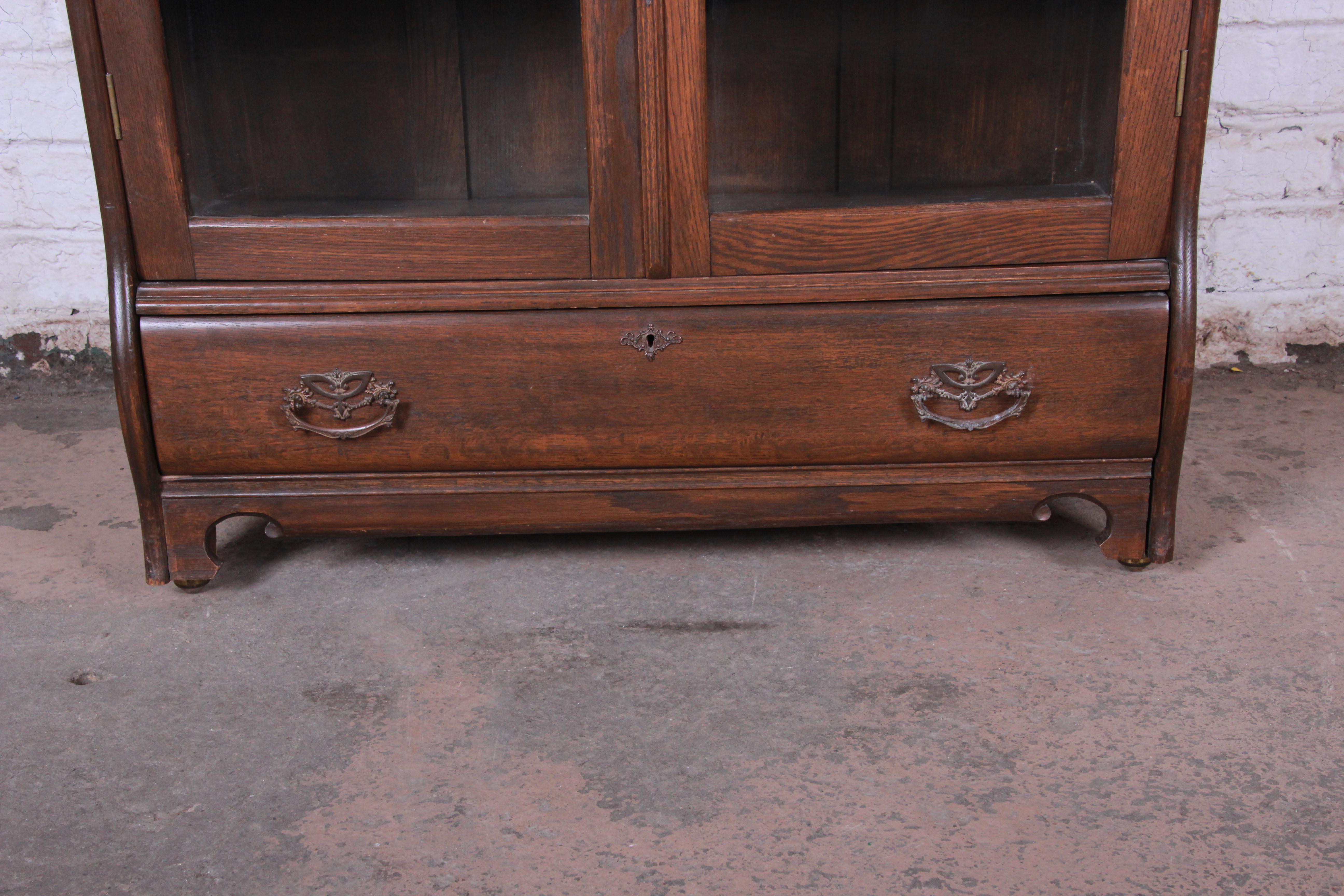 Antique Carved Oak Glass Front Locking Bookcase at 1stDibs antique