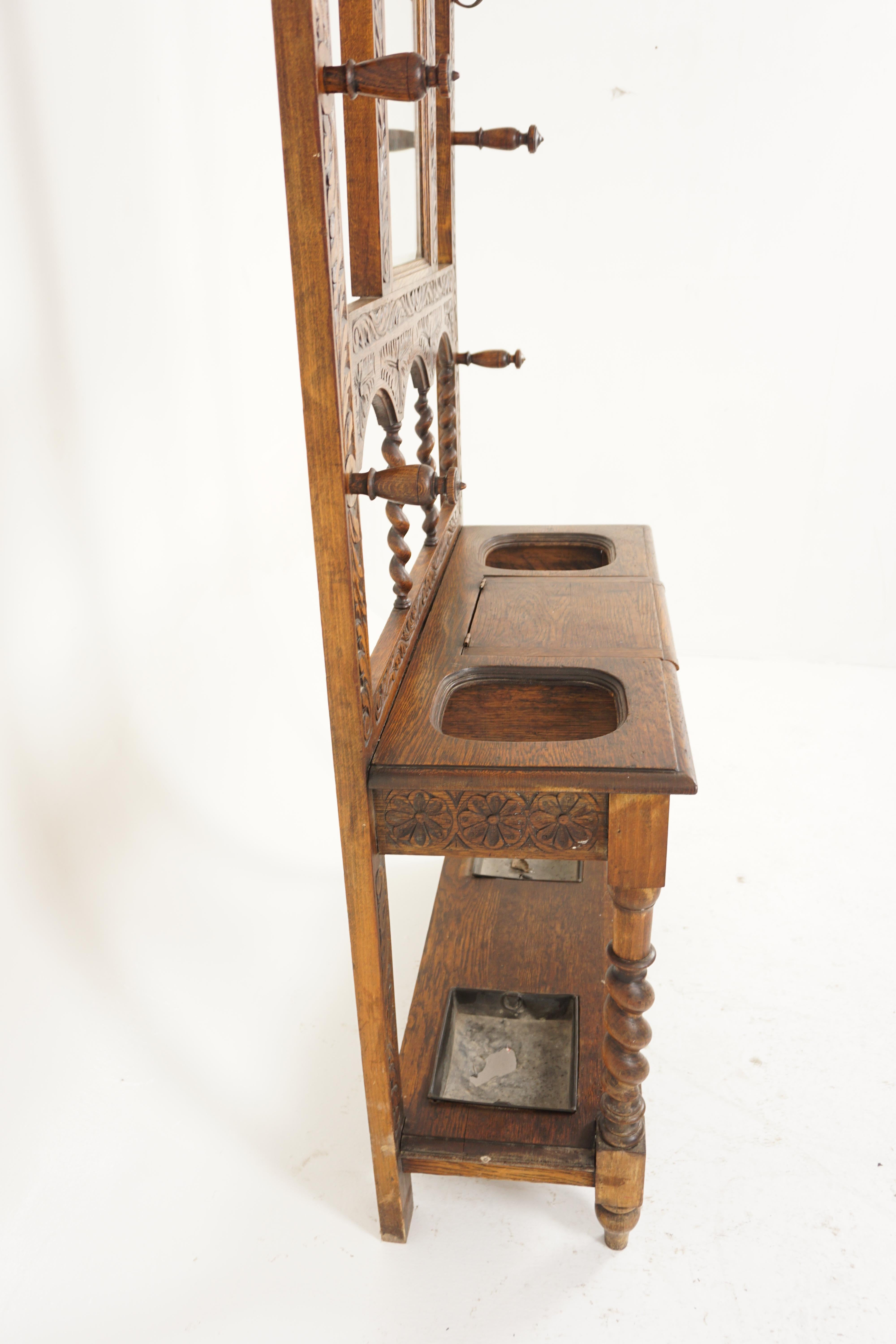 Antique Carved Oak Green Man Gothic Hall Stand Coat Rack, Scotland 1870, H1006 3
