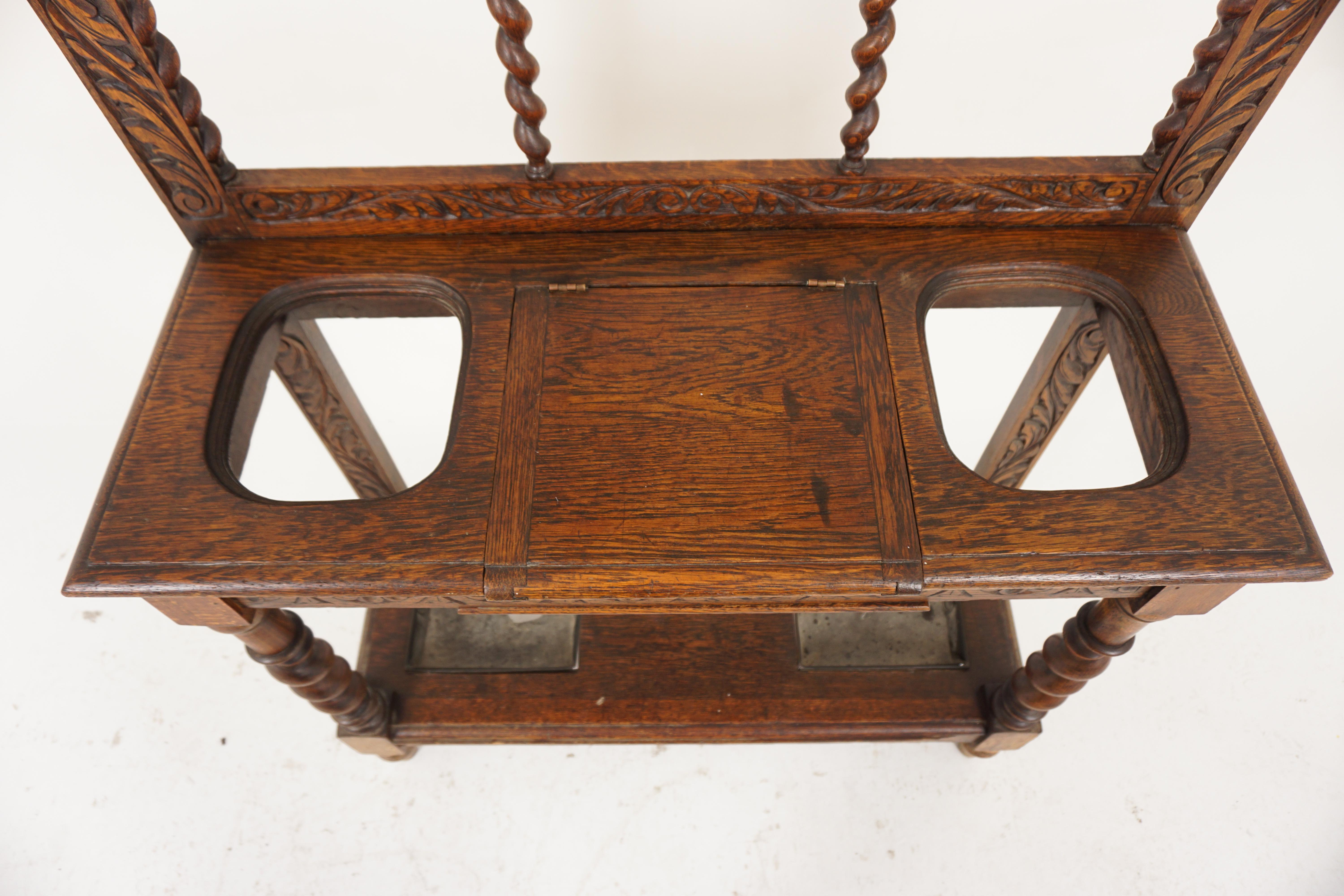Scottish Antique Carved Oak Green Man Gothic Hall Stand Coat Rack, Scotland 1870, H1006